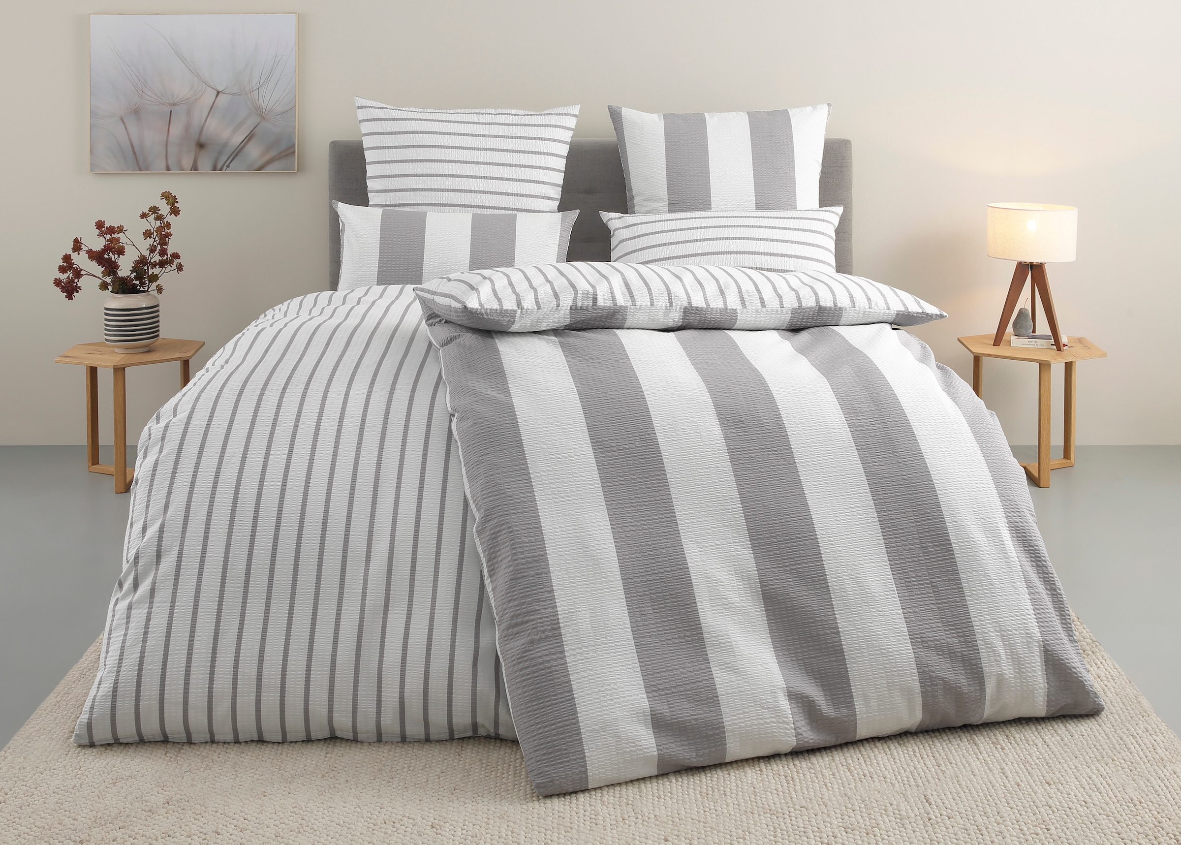 OTTO home Wendebettwäsche "Sari in verschiedenen Qualitäten" 3 Stk. ab Gr. 135x200 cm, Wendedesign, moderne Bettwäsche mit Streifen