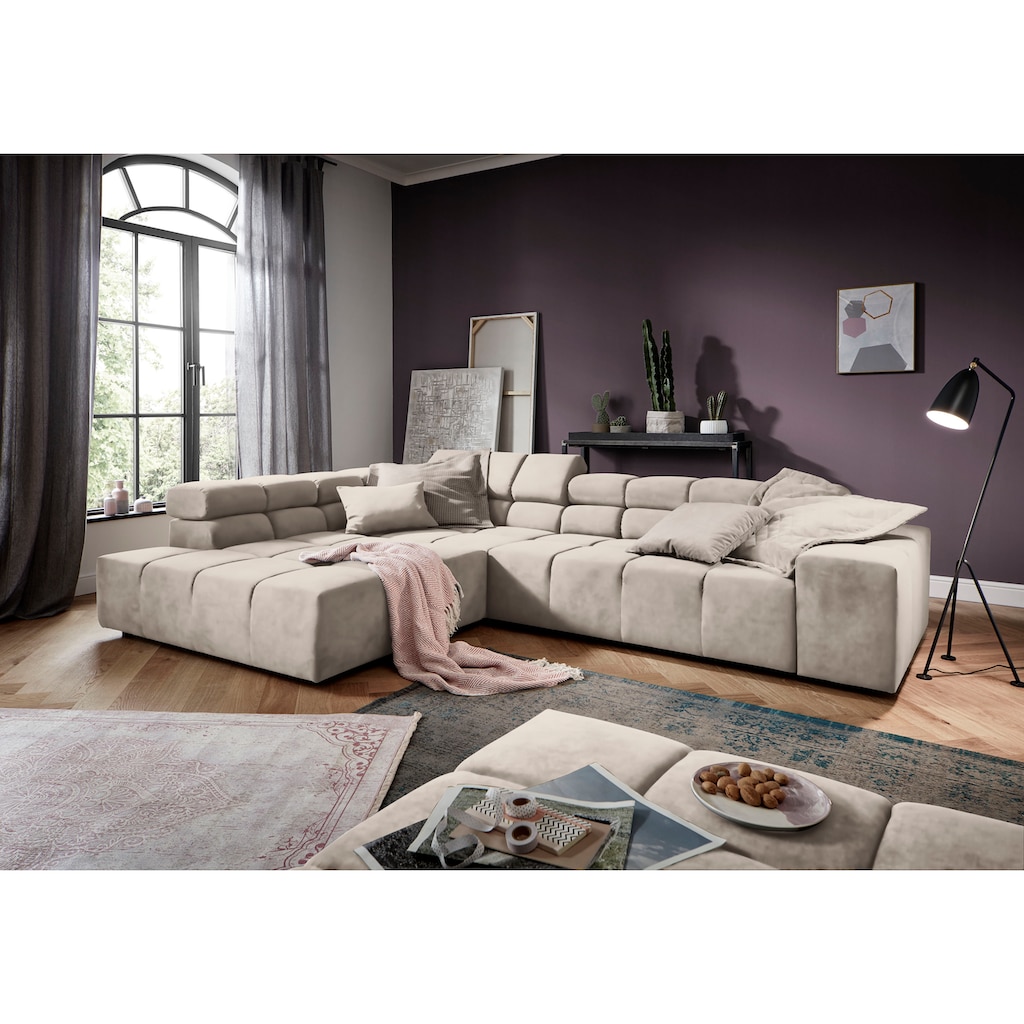 INOSIGN Ecksofa »Ancona incl. Kopfteilverstellung, Zierkissen Breite 319cm, L-Form«