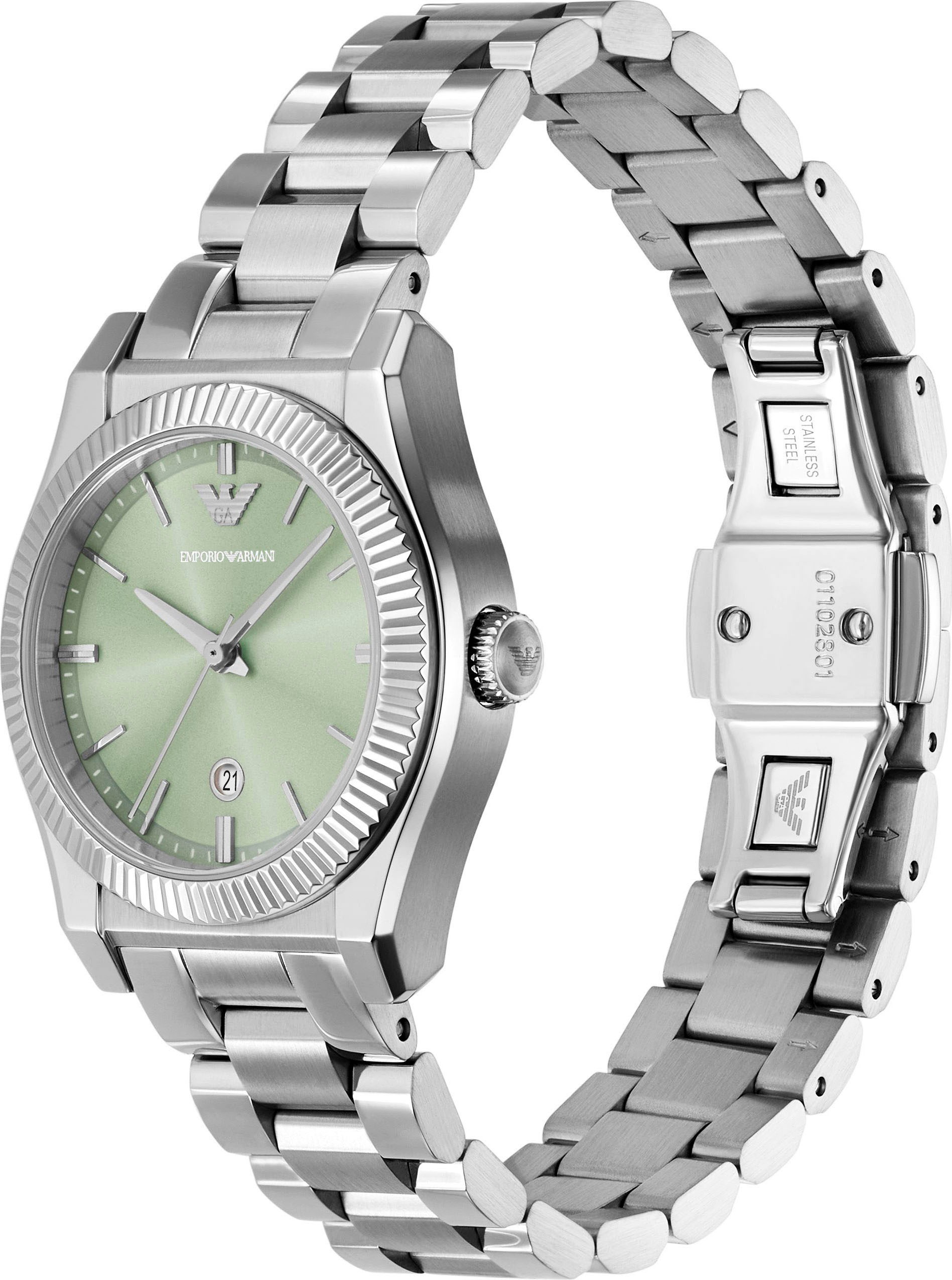 Emporio Armani Quarzuhr, Armbanduhr, Damenuhr, Edelstahlarmband, analog, Tag