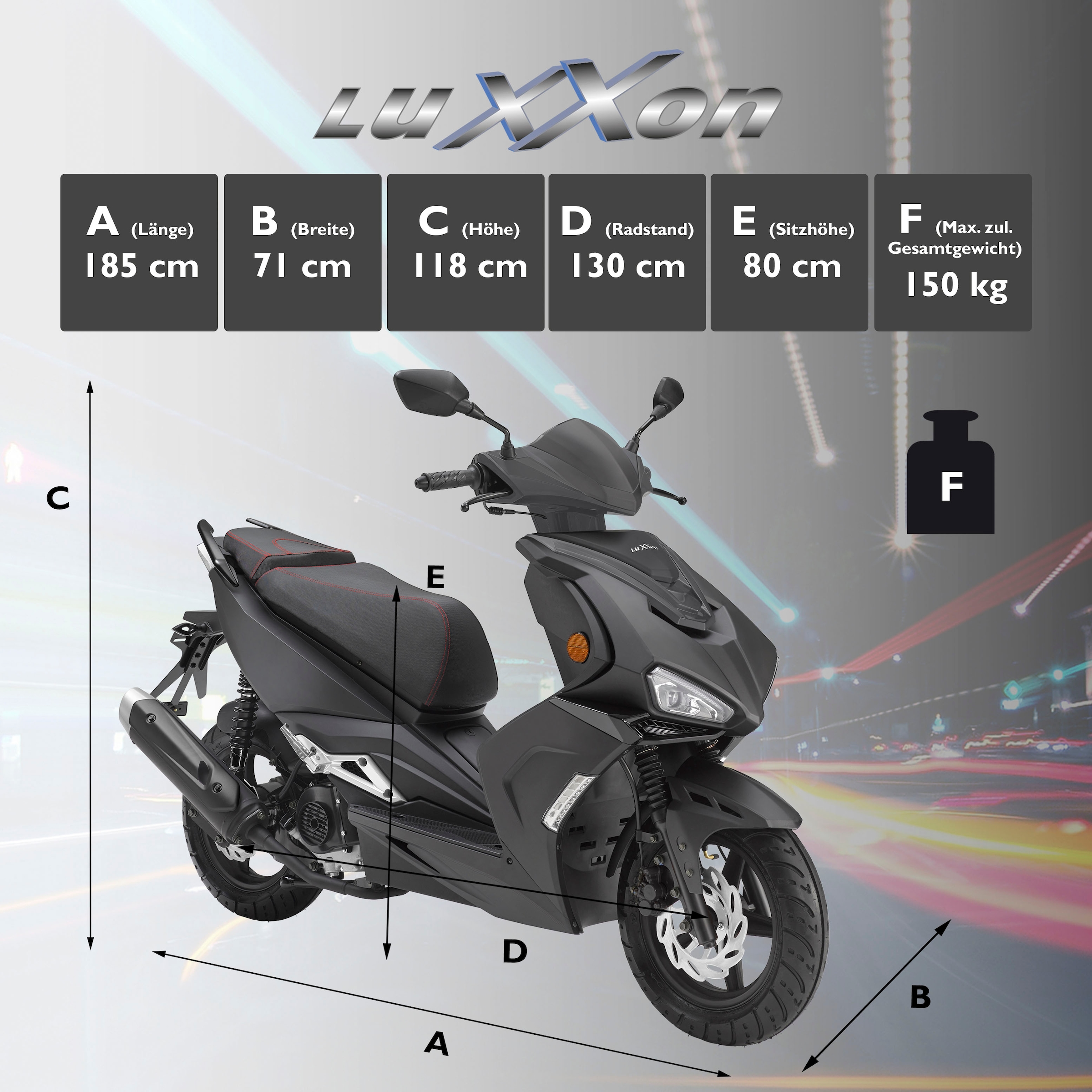 Luxxon Motorroller »F18«, 50 cm³, 45 km/h, Euro 5, 2,9 PS