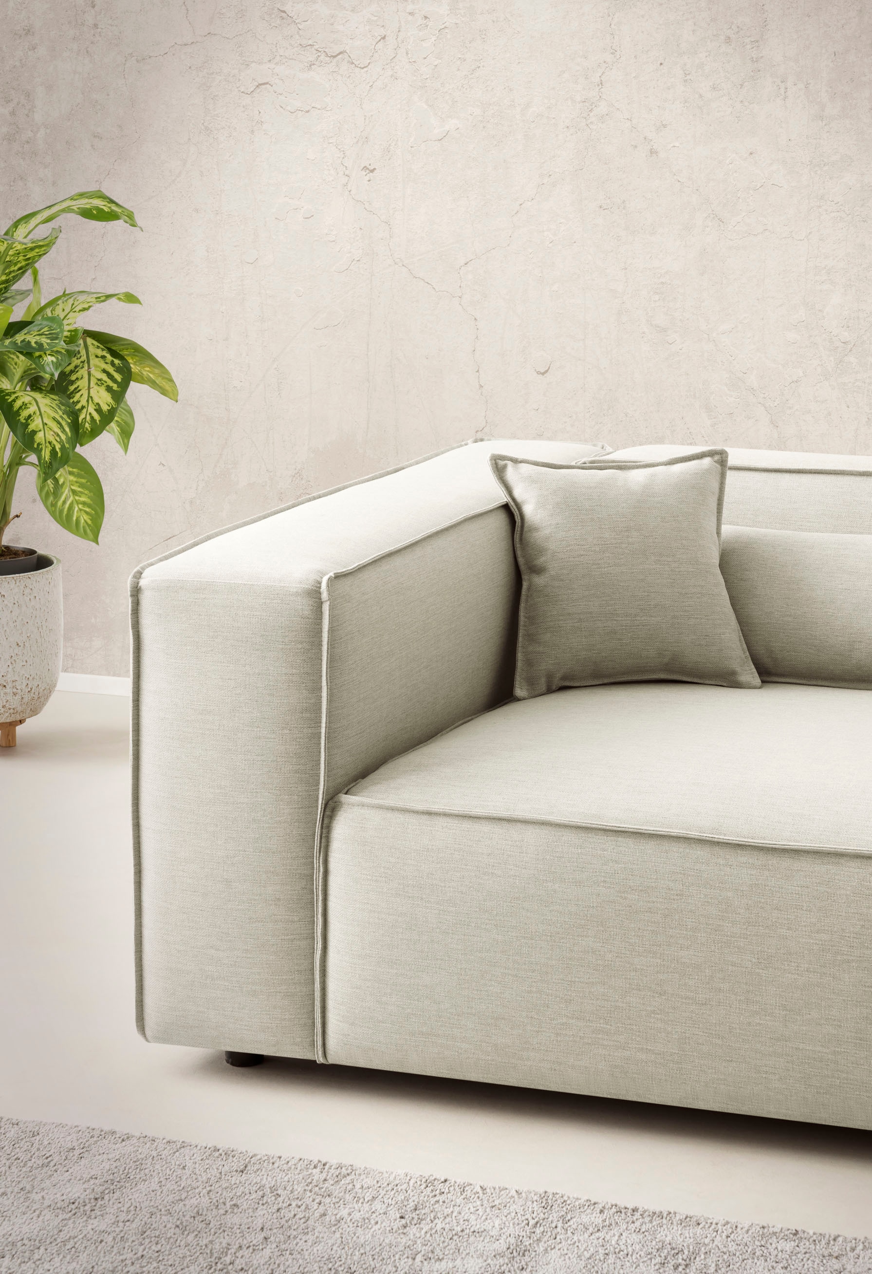 LeGer Home by Lena Gercke 3-Sitzer »PIARA, XXL Sofa mit Kedernaht, Big-Sofa in Cord oder Leinenoptik«, schwarze Füße, bequemer Sitzkomfort, extra tiefe Sitzfläche