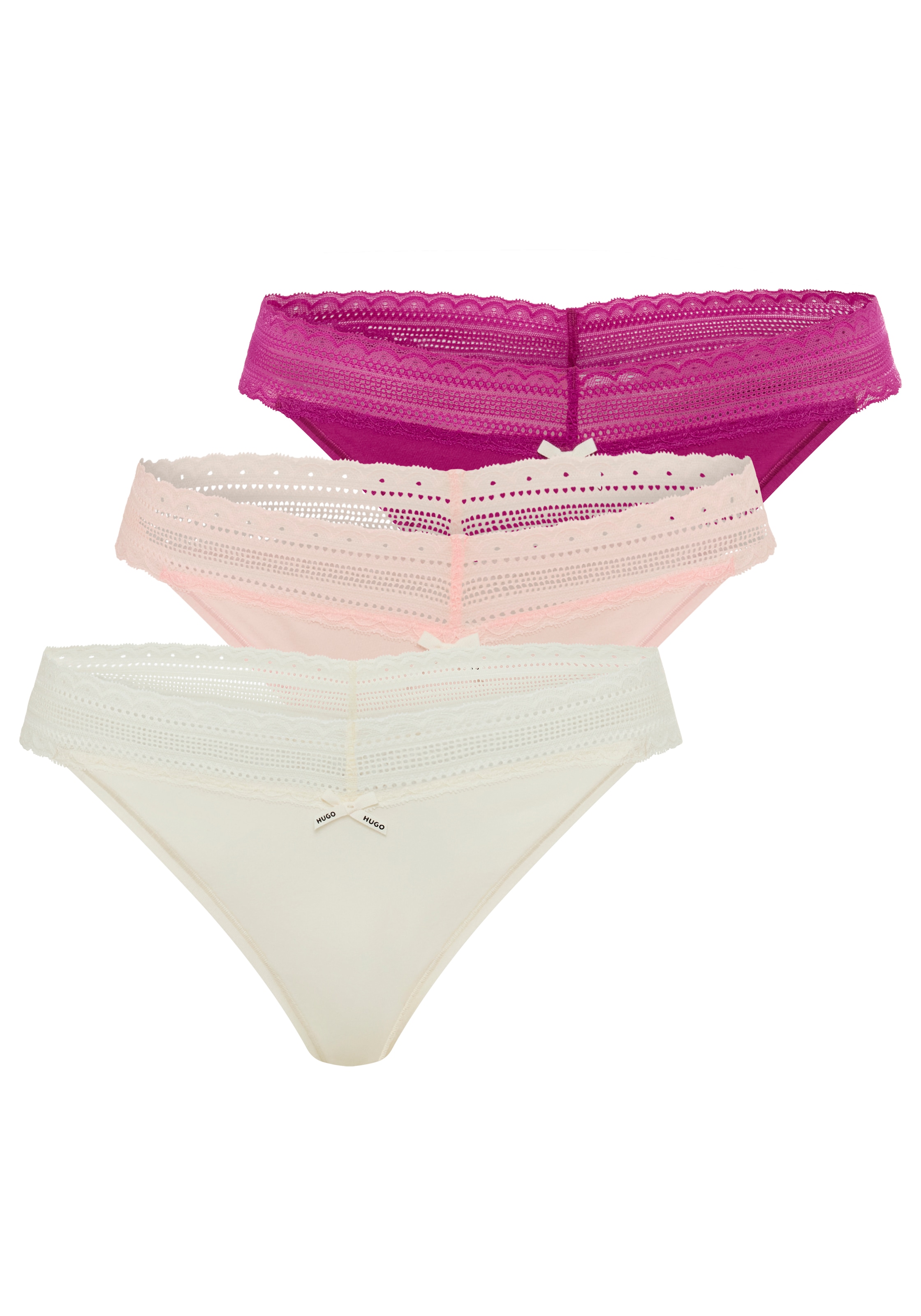 HUGO Underwear String "Lace" Packung, 3 Stk. mit Spitzeneinsatz