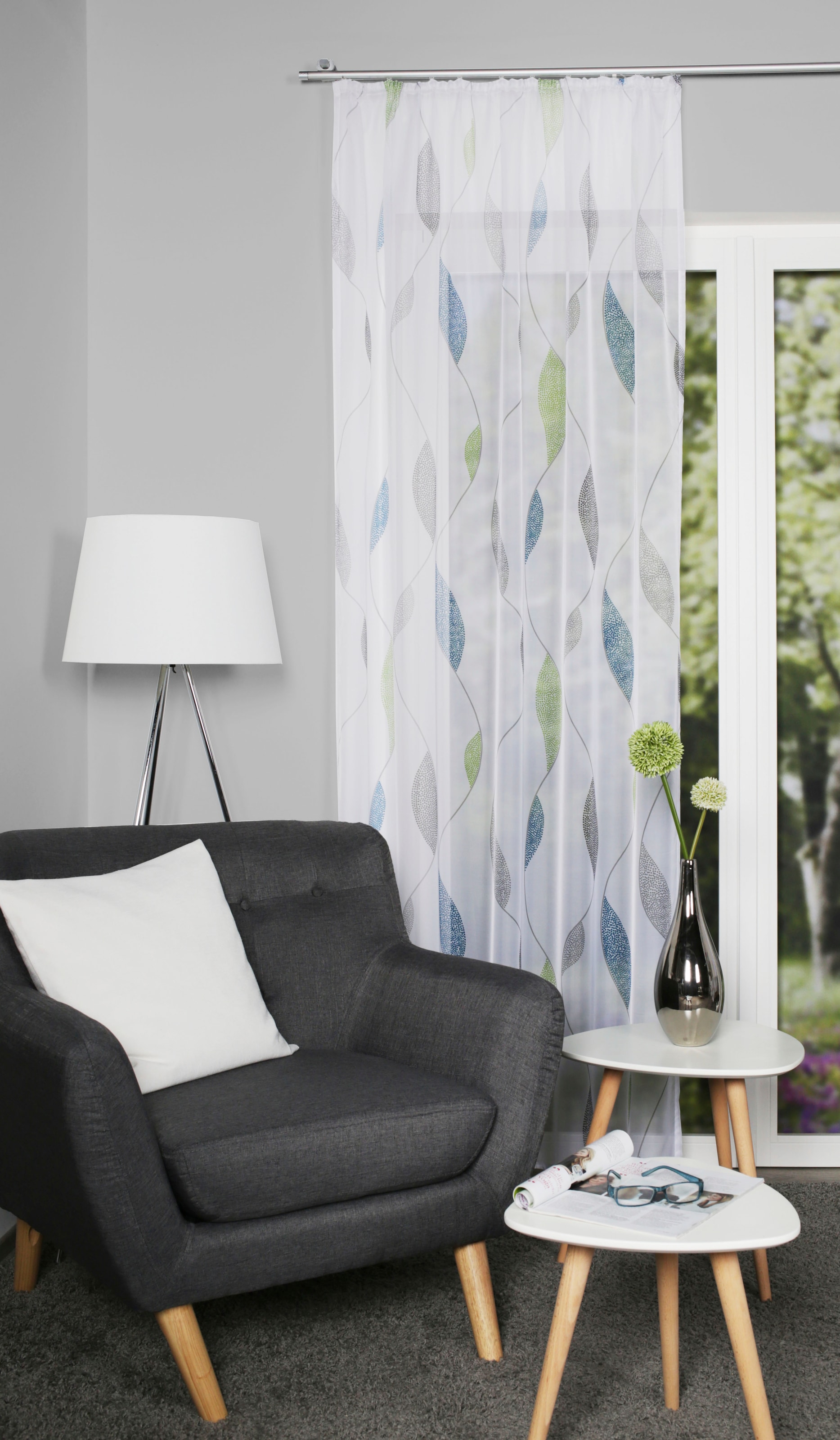 Gardine HOME WOHNIDEEN, B:140cm H:245cm, bunt, Voile, Obermaterial: 100% Polyester, Gardinen, "PAOLO", halbtransparent