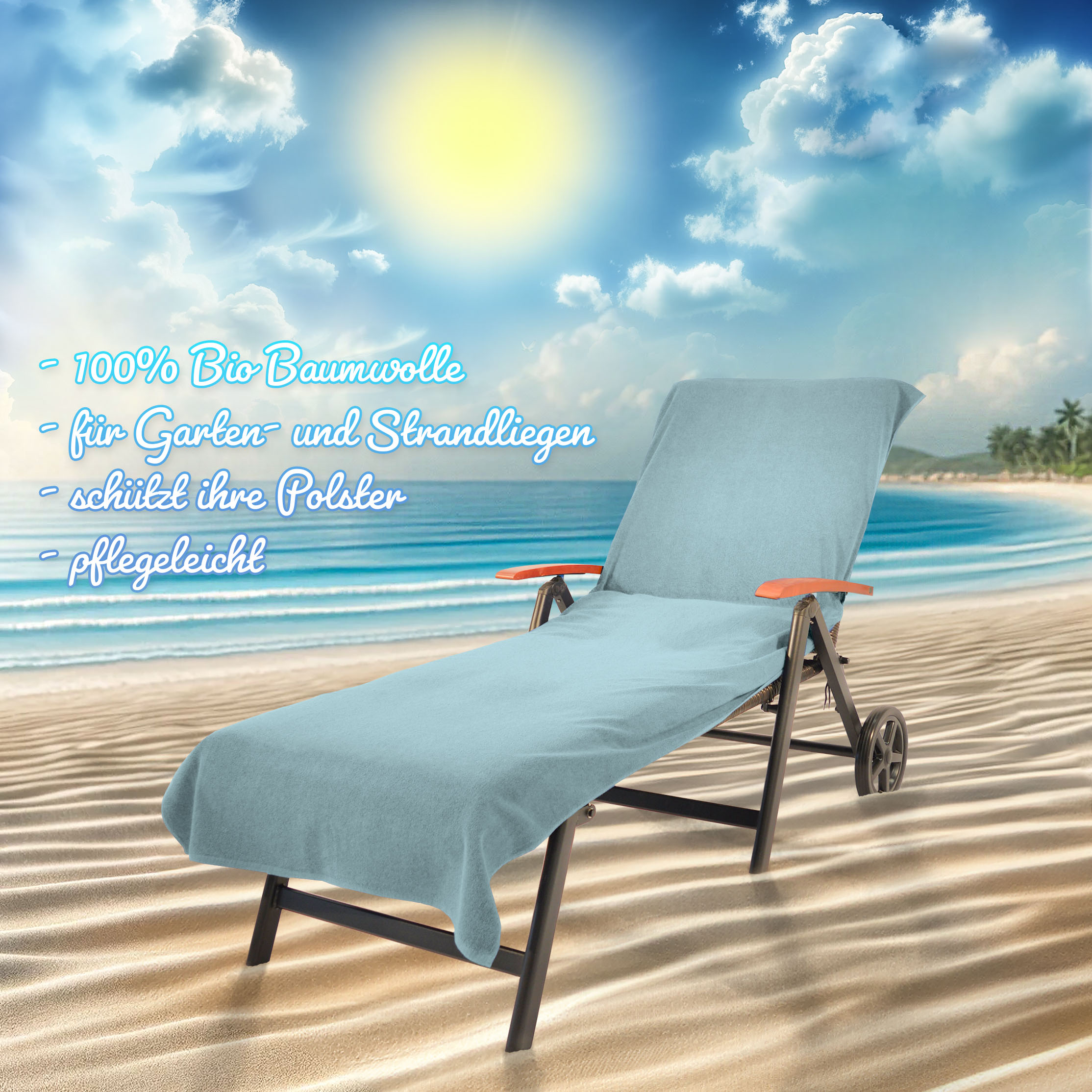 KiNZLER Strandtuch "Frottee-Liegenbezug, 100% Baumwolle, Schonbezug für Gartenliegen" Liegen-Handtuch, Uni Farben, 78x200 cm, auch als 2er Set