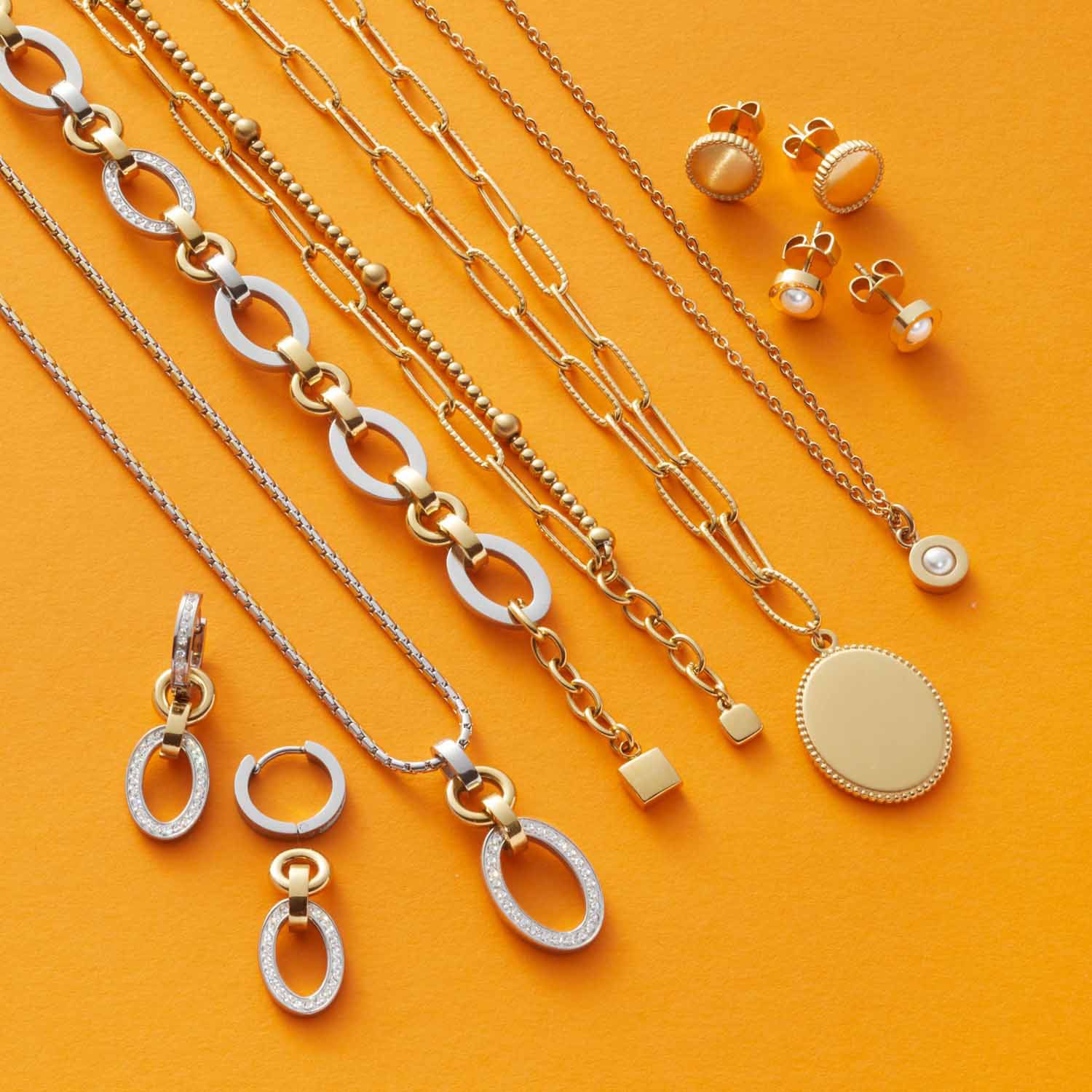 Paar Creolen LEONARDO "Ohrringe Lena", gelb (edelstahlfarben, gelbgoldfarben, kristallweiß, kristallweiß), Ohrringe, Damen, 10mm, Edelstahl, mit Zirkonia (synth.) - Einhänger abnehmbar 2