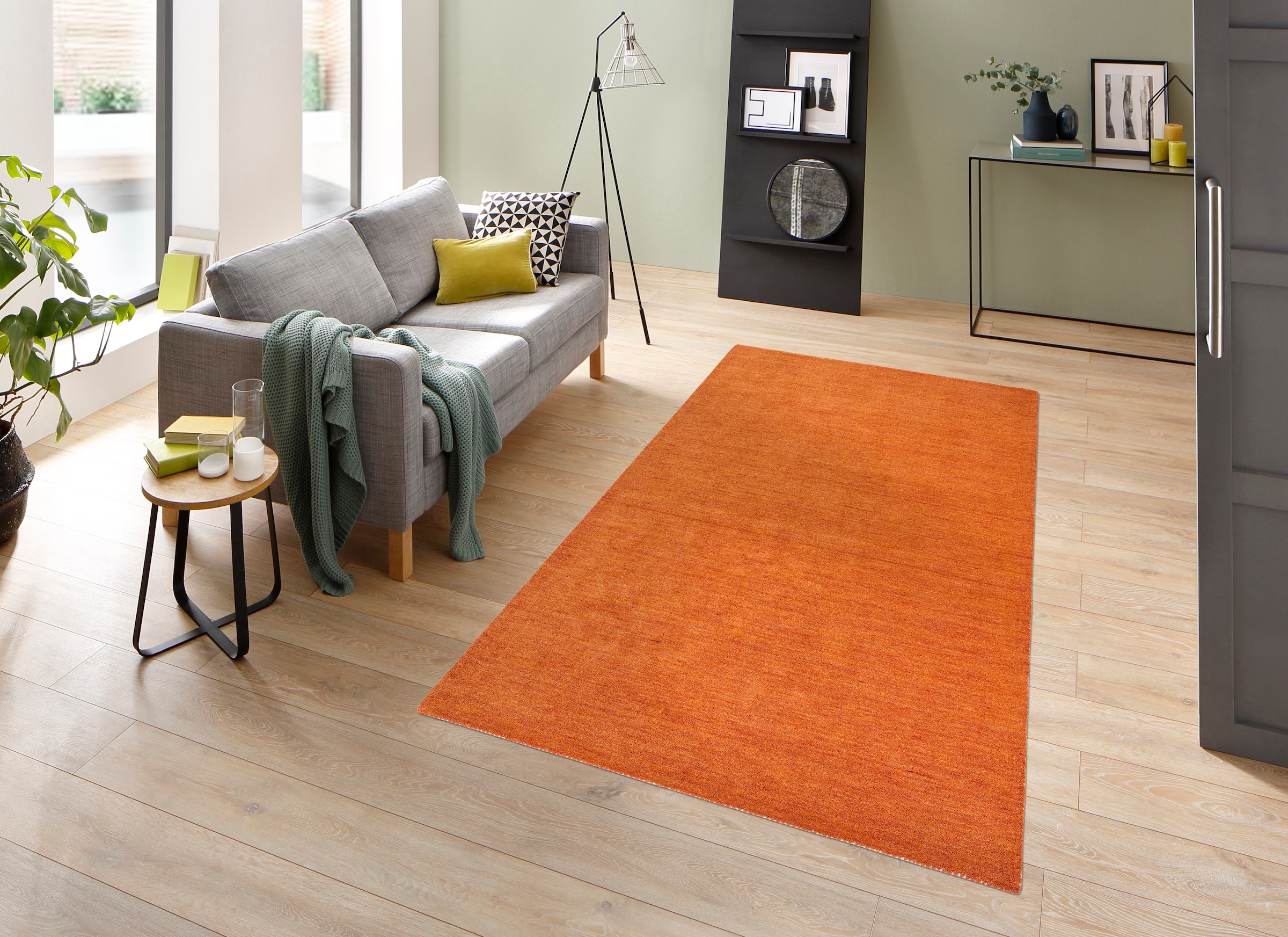 THEKO Wollteppich »Gabbeh Uni, Handgefertigt, Teppich, meliert, reine Wolle,« rechteckig 14 mm Höhe Schlafzimmer, Wohnzimmer, Esszimmer, auch als Läufer oder rund