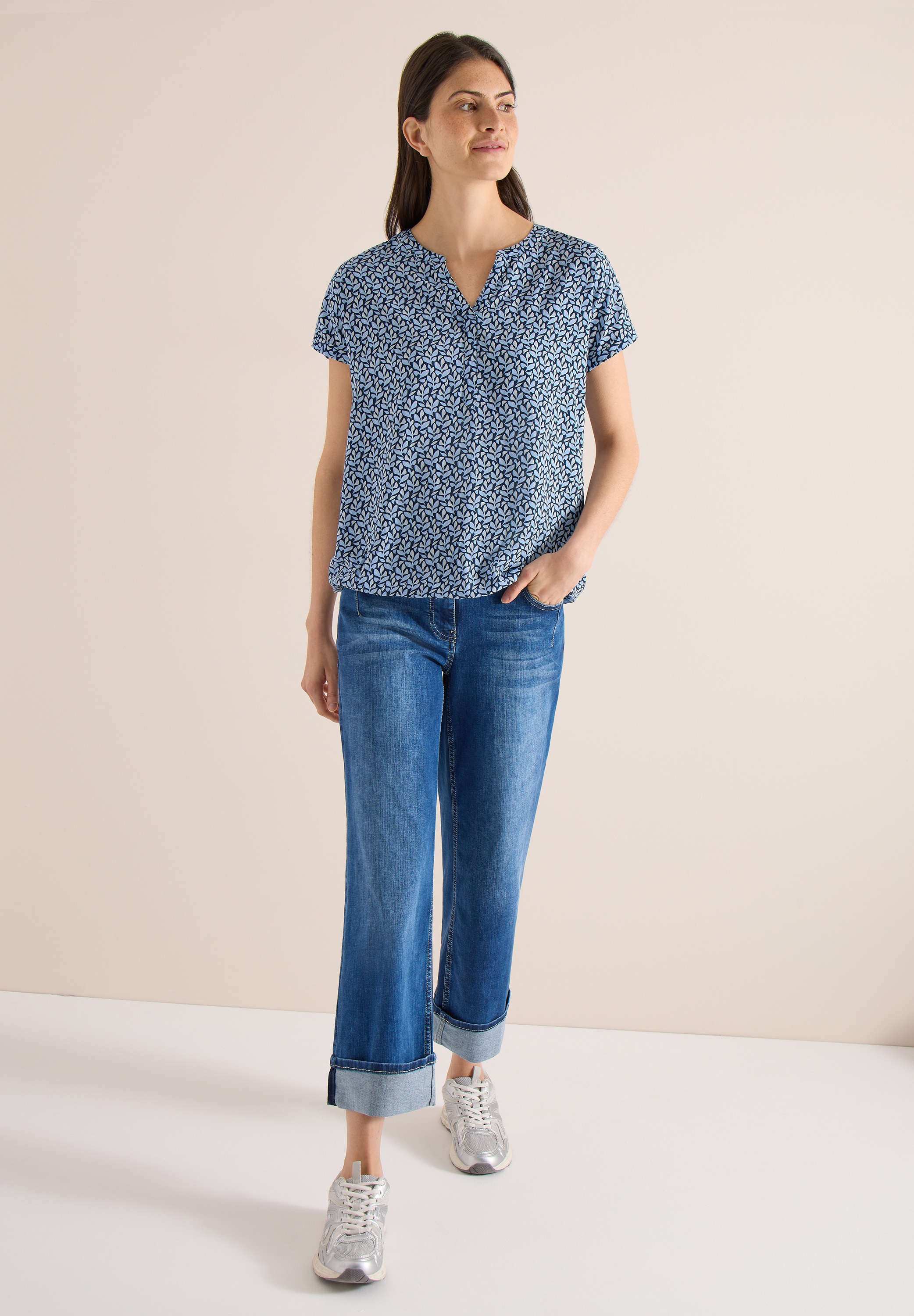 Cecil Kurzarmbluse mit Minimal Muster