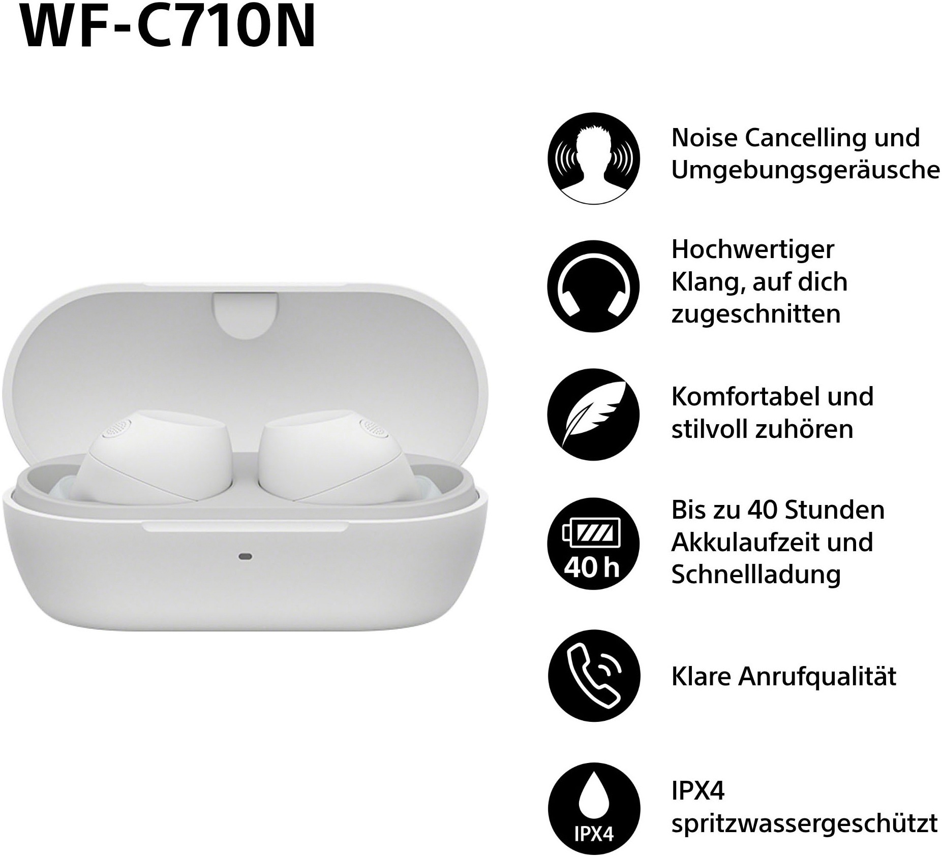 Sony In-Ear-Kopfhörer »WF-C710N«, Bluetooth-A2DP Bluetooth-AVRCP Bluetooth (Audio Video Remote Control Profile)-HFP-HSP, Active Noise Cancelling (ANC)-Freisprechfunktion-Multi-Point-Verbindung-Rauschunterdrückung-Sprachsteuerung