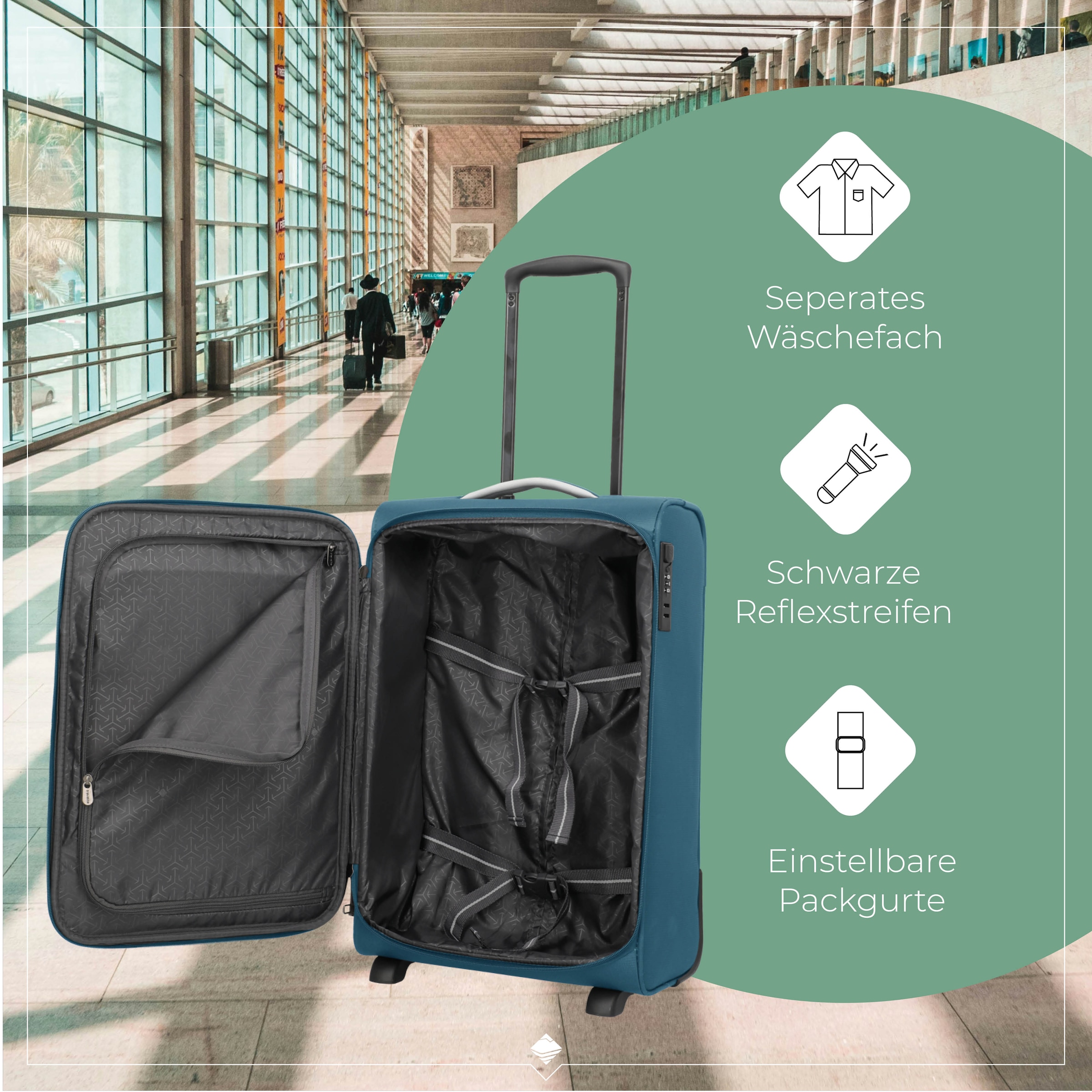 travelite Handgepäck-Trolley »JETPACK Slim 2 Cabin, konzipiert für Air France, KLM & ITA«, 4 Rollen, Weichgepäck-Koffer Handgepäck für die meisten gängigen Airlines
