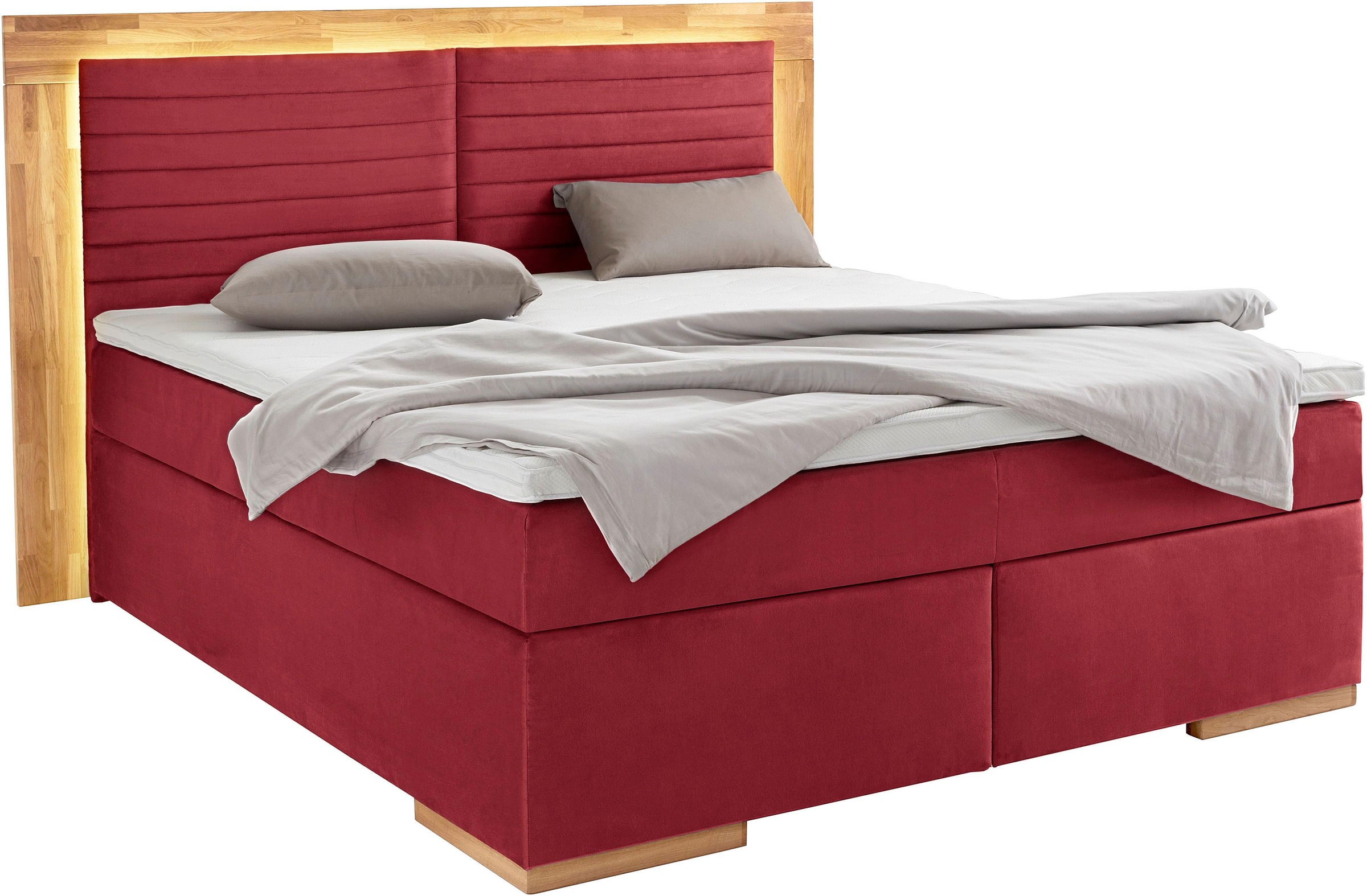 Places of Style Boxspringbett »Cup«, mit LED-Beleuchtung, Massivholzrahmen und Topper, in 2 Härtegraden