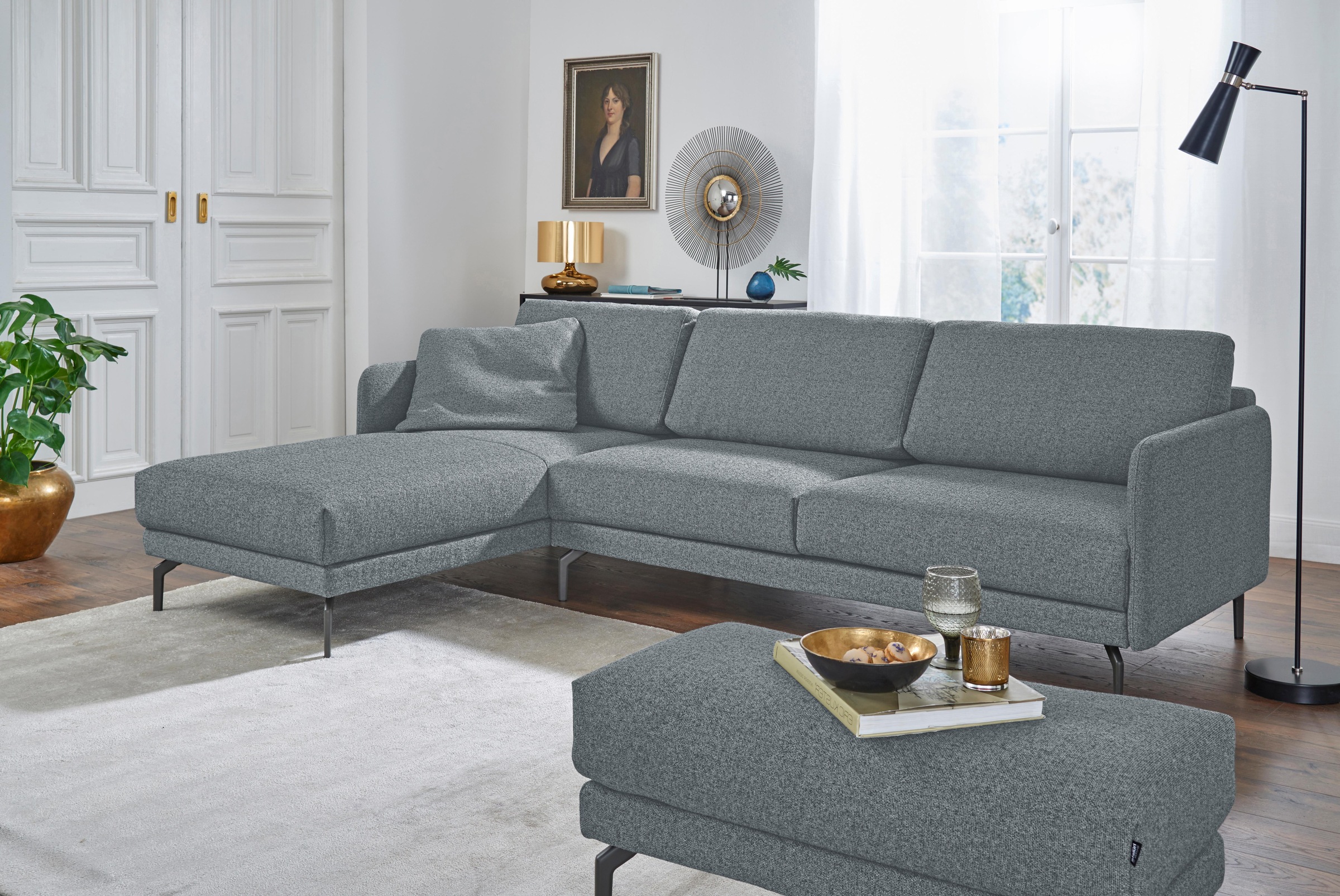 Creation BY ROLF BENZ Ecksofa »CR.450, Designecksofa, L-Form«, Armlehne sehr schmal, Breite 274 cm, Alugussfuß Umbragrau