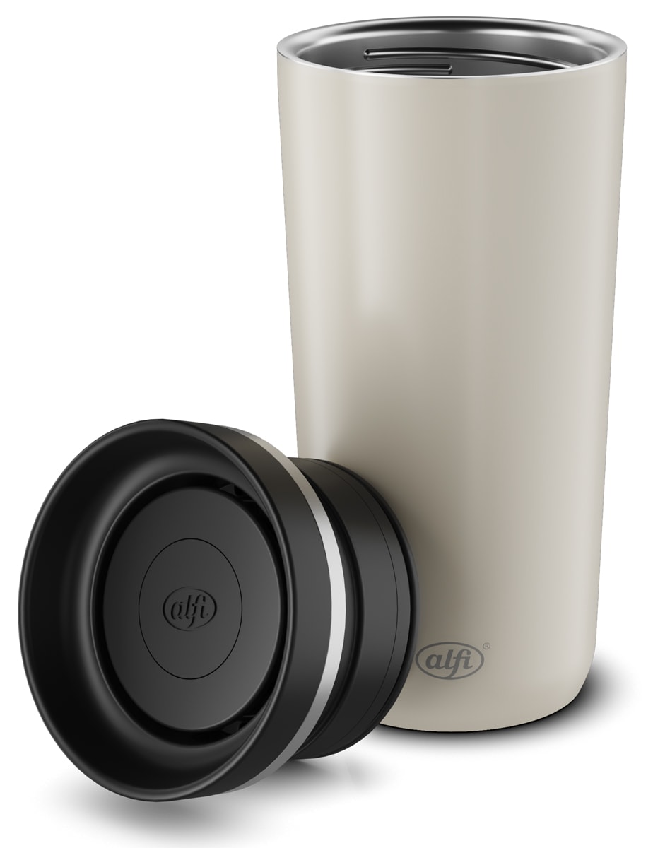 Alfi Thermobecher »ISO COFFEE MUG PRO, absolut dicht, spülmaschinenfest« 0,38l, 6h heiß & 12h kalt, mit Druckknopf & Teebeutel-Aufhänger