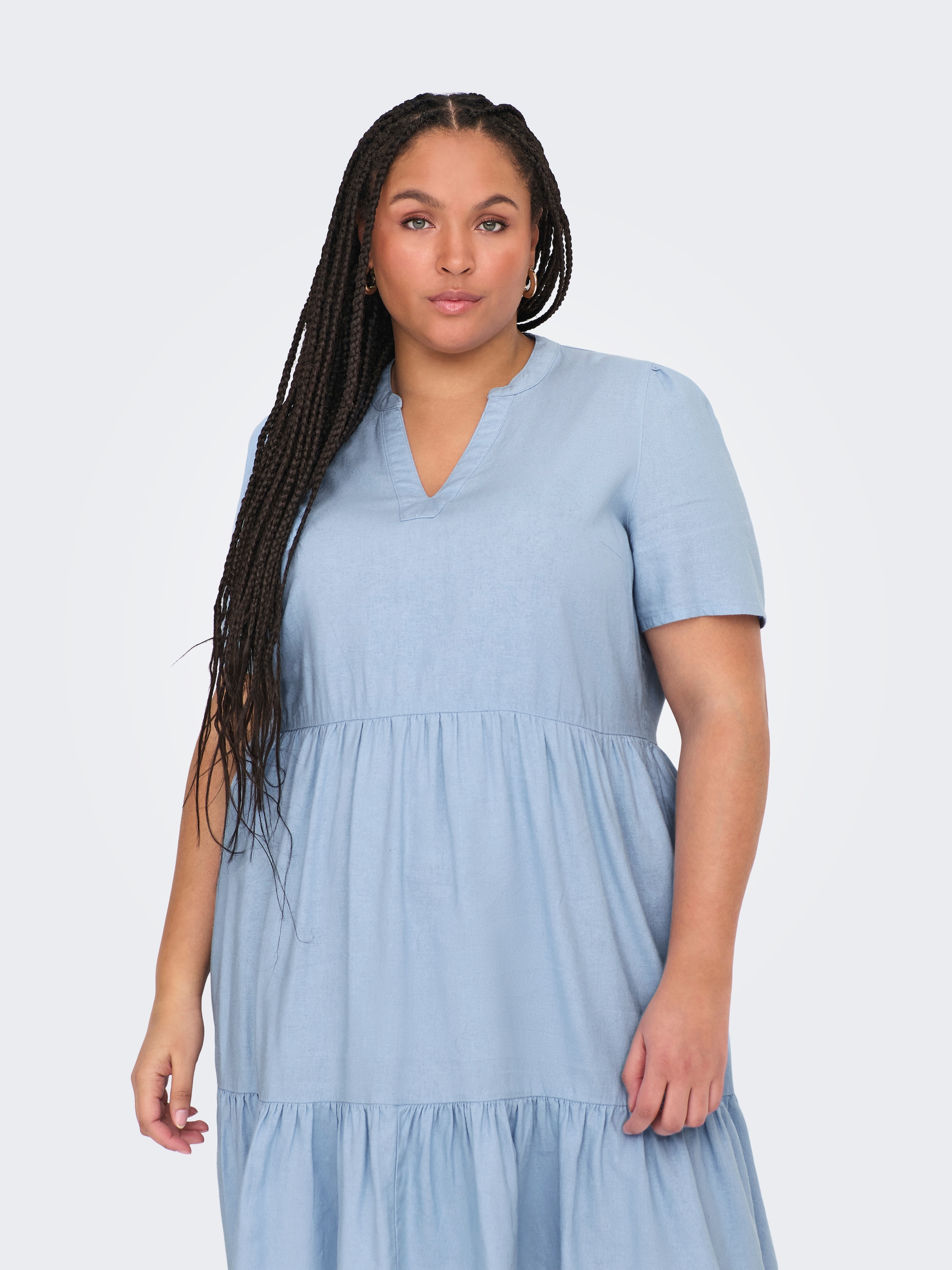 ONLY CARMAKOMA Minikleid "CARTIRI-CARO S/S V-NECK LIN DRESS TLR", Sommerkle günstig online kaufen