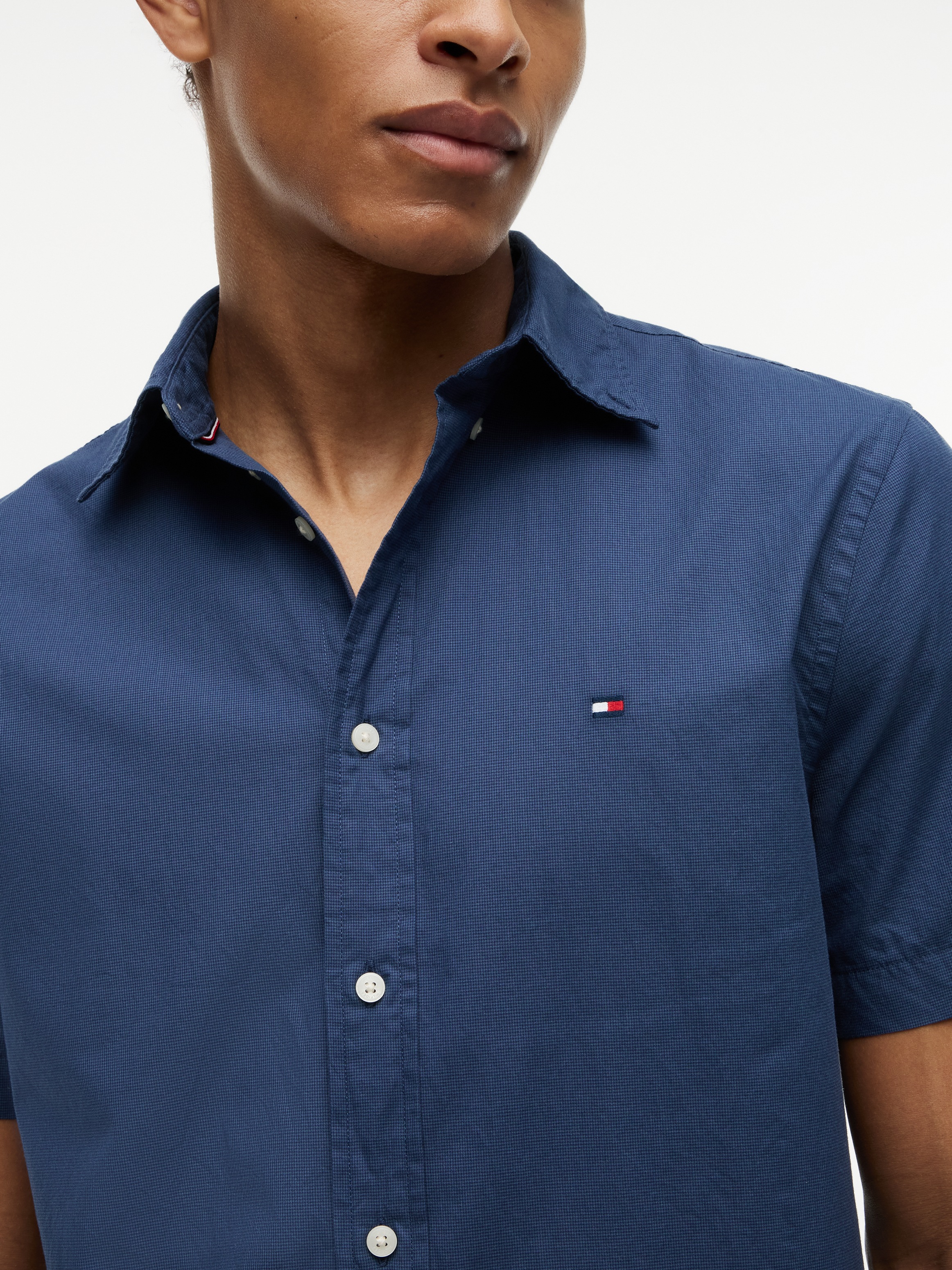 Tommy Hilfiger Flex Poplin Houndstooth Herren Kurzarmhemd Carbon Navy Check XL 2