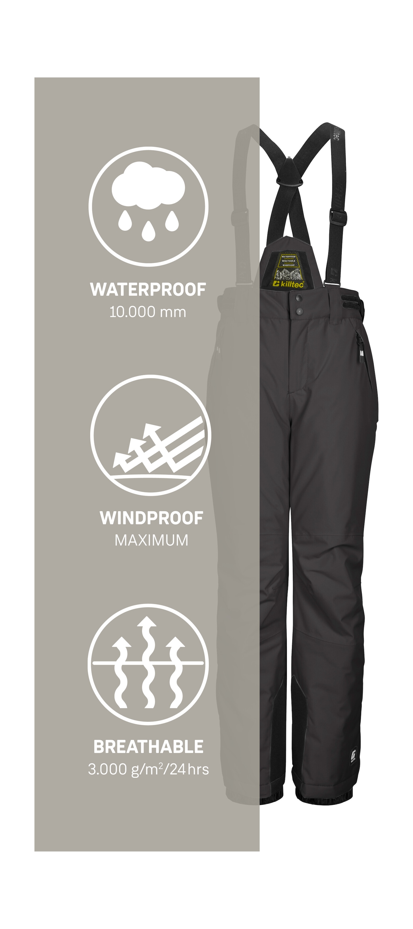 Killtec Skihose »KSW 214 BYS SKI PNTS«, Wasserdichte, atmungsaktive Skihose mit verstellbarem Latz.