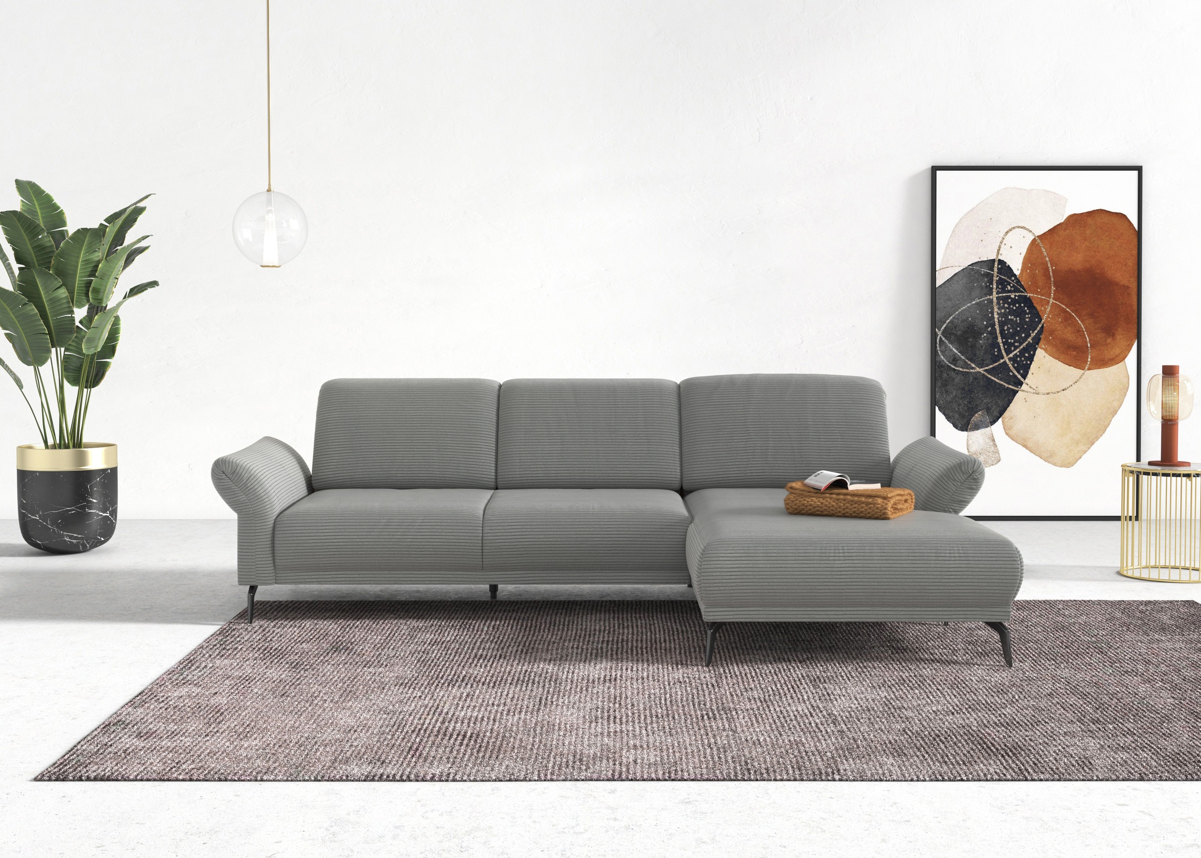 INOSIGN Ecksofa »Coco L-Form«, Sitztiefen-, Arm- und Kopfteilverstellung, Cord-Bezug, Fußhöhe 15 cm