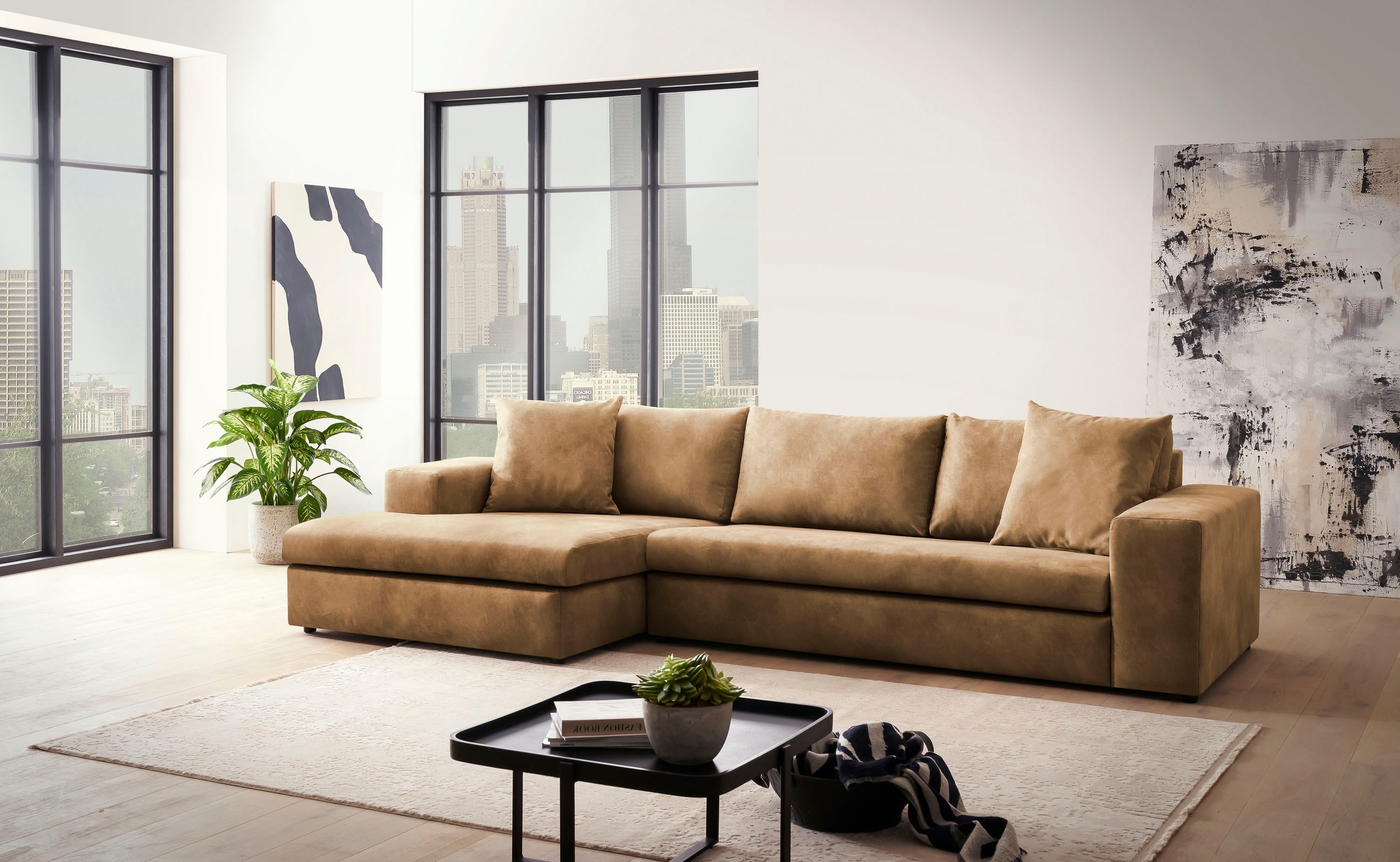 Home affaire Ecksofa "SLEETLAND XXL in Samtvelours oder Vintage-Leder-Optik günstig online kaufen