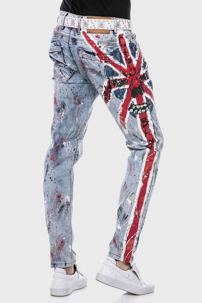 5-Pocket-Jeans CIPO & BAXX "Jeans", Damen, Gr. 32, Länge 34, blau (iceblau), 93% Baumwolle, 5% Polyester, 2% Elasthan, gemustert, slim fit lang, Jeans 5-Pocket-Jeans, mit coolem Print 3