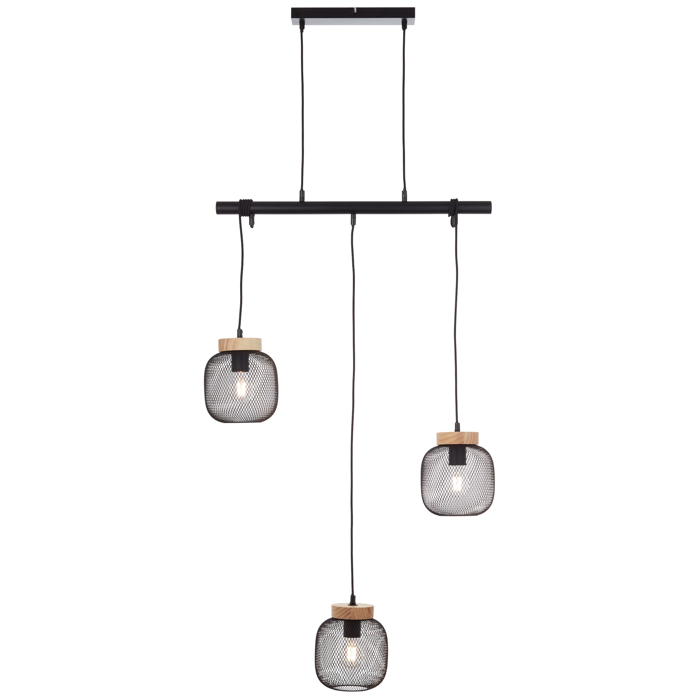 Brilliant Pendelleuchte »Giada«, 3 flammig, Leuchtmittel E27 | ohne Leuchtmittel, Balkenpendelleuchte, H 177 cm, B 68 cm, Metall/Holz, schwarz/braun