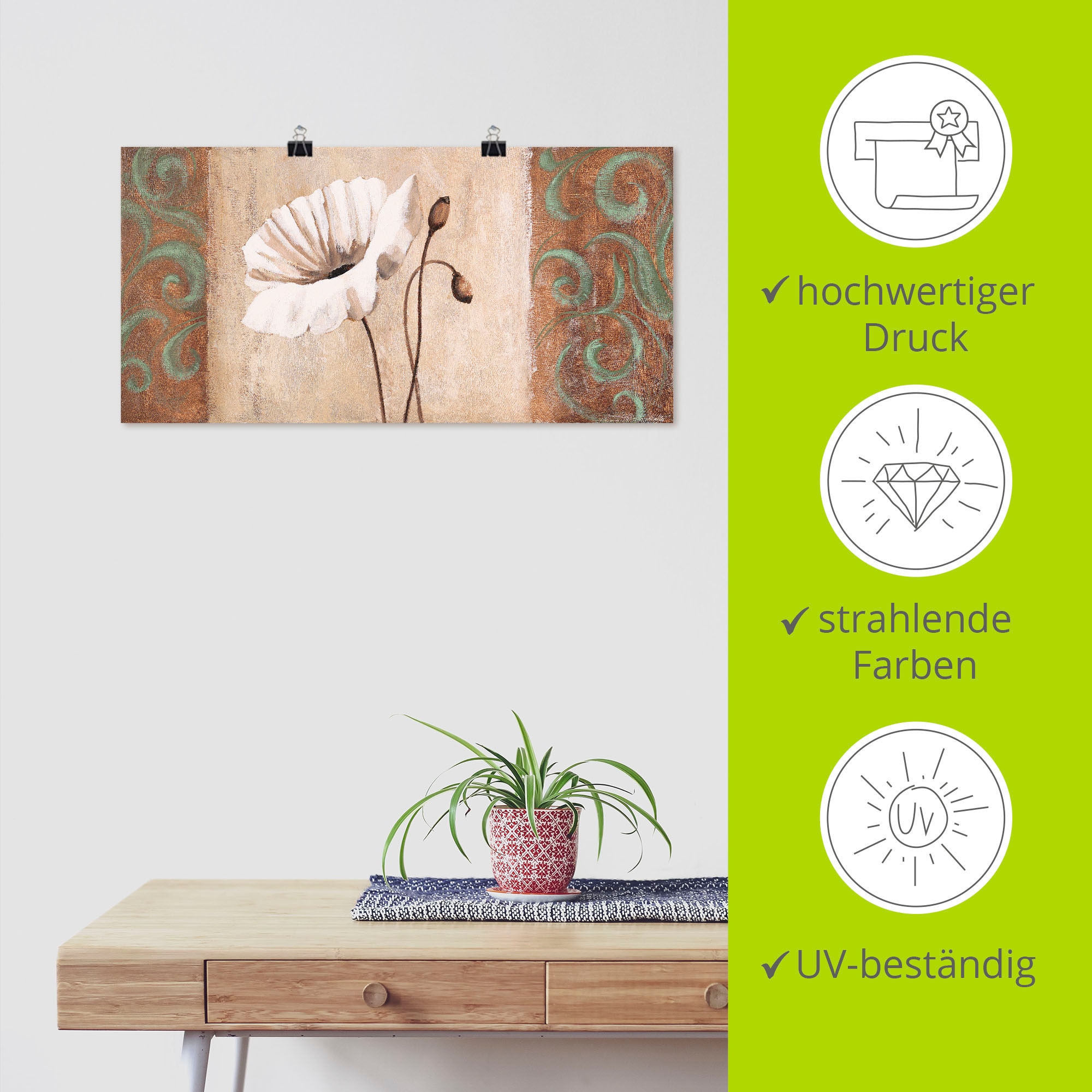 Artland »Mohnblumen mit Ornamenten« Blumen 1 Stk. tlg. als Leinwandbild, Poster in verschied. Größen