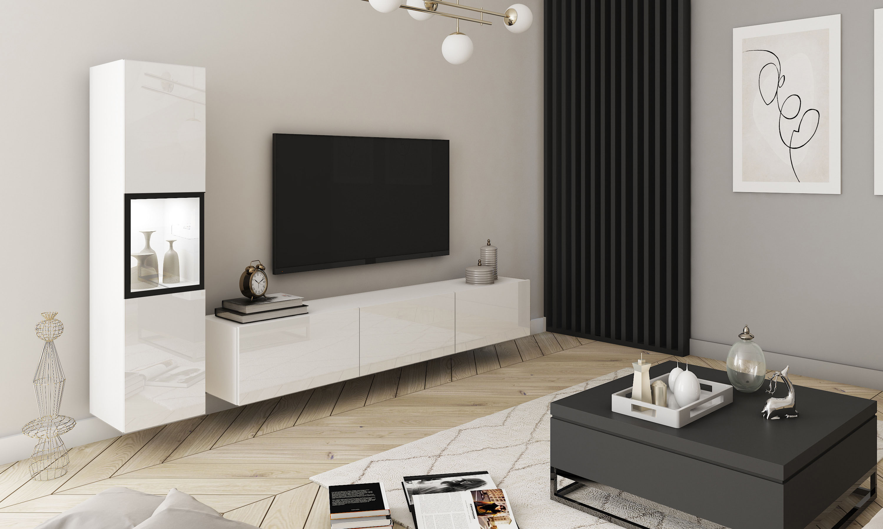 Thumbnail - Home affaire Wohnwand "BERLIN I, Vitrine Türschlag links/rechts wechselbar" Komplett-Set, 2 Stk. tlg.