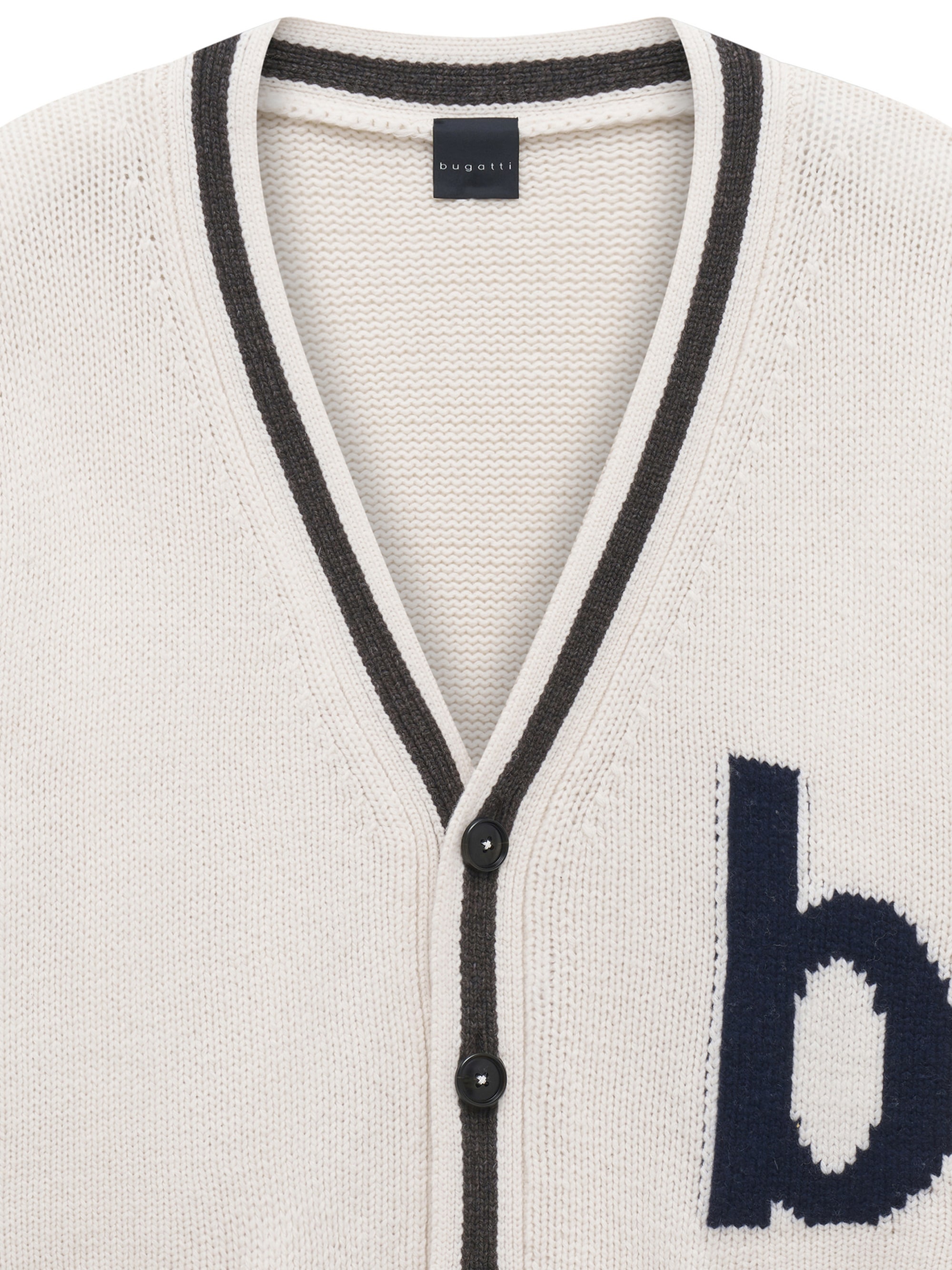 bugatti Strickjacke »Regular Fit« Regular Fit Wollmix V-Ausschnitt Logo