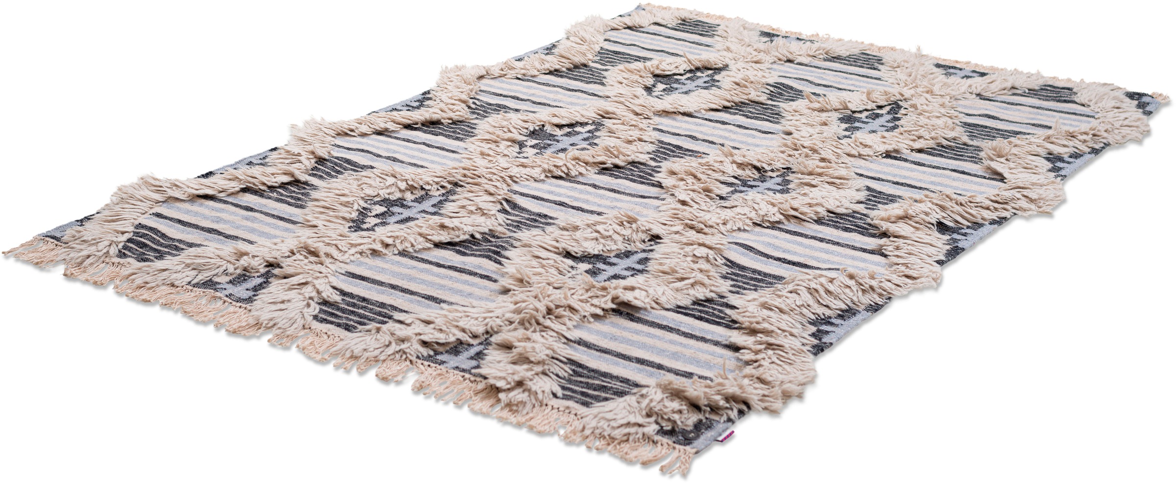 Teppich TOM TAILOR HOME "Cozy Kelim" Gr. 3, schwarz (schwarz, weiß), B:140cm H:5mm L:200cm, Wolle, Teppiche, Teppich, handgewebt, mit Fransen, Boho-Style 2