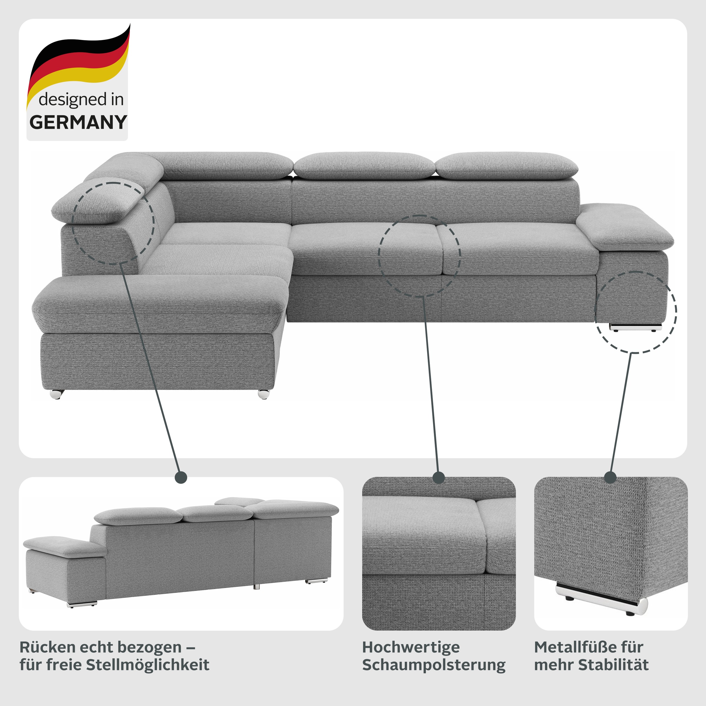 Thumbnail - sit&more Ecksofa "Valentine L-Form, B: 272 cm" optional mit Bettfunktion, Ottomane links oder rechts