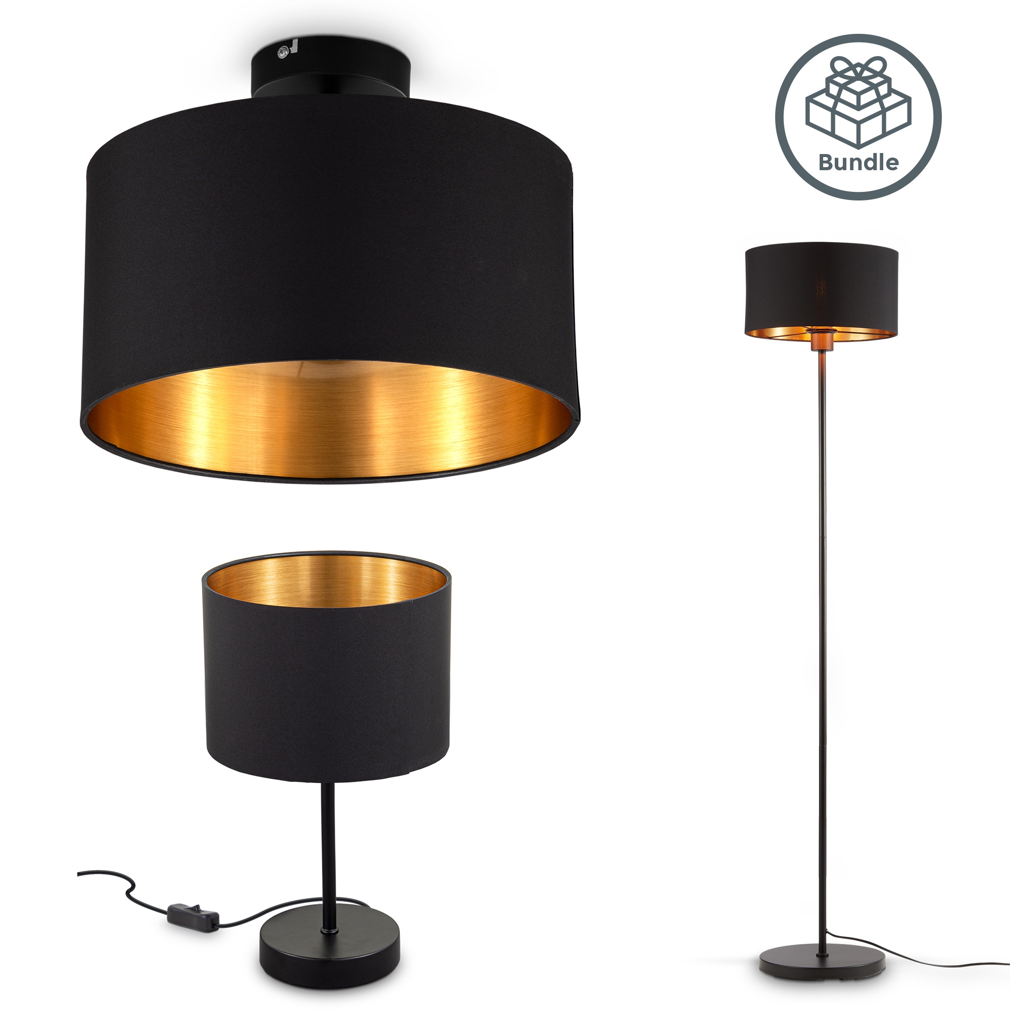 B.K.Licht Leuchten-Set, 3-teilig: Deckenleuchte (für 1 x E27) + Tischleuchte (für 1 x E27) + Stehleuchte (für 1 x E27)