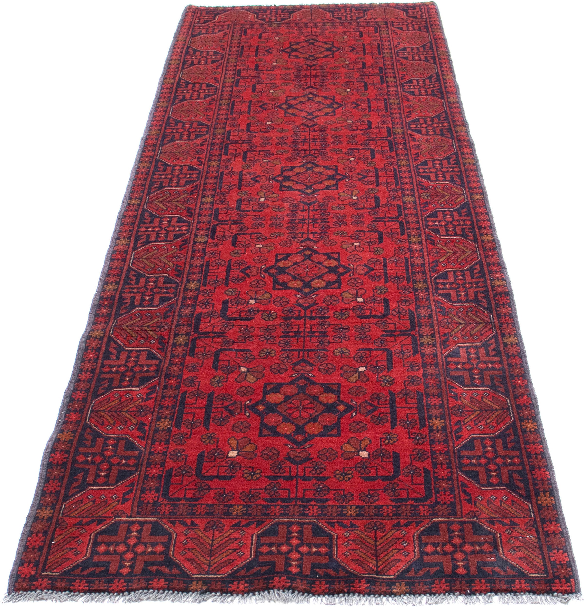 morgenland Orientteppich "Afghan - Kunduz - 287 x 84 cm - dunkelrot", rechteckig, 7 mm Höhe, Wohnzimmer, Handgeknüpft, E