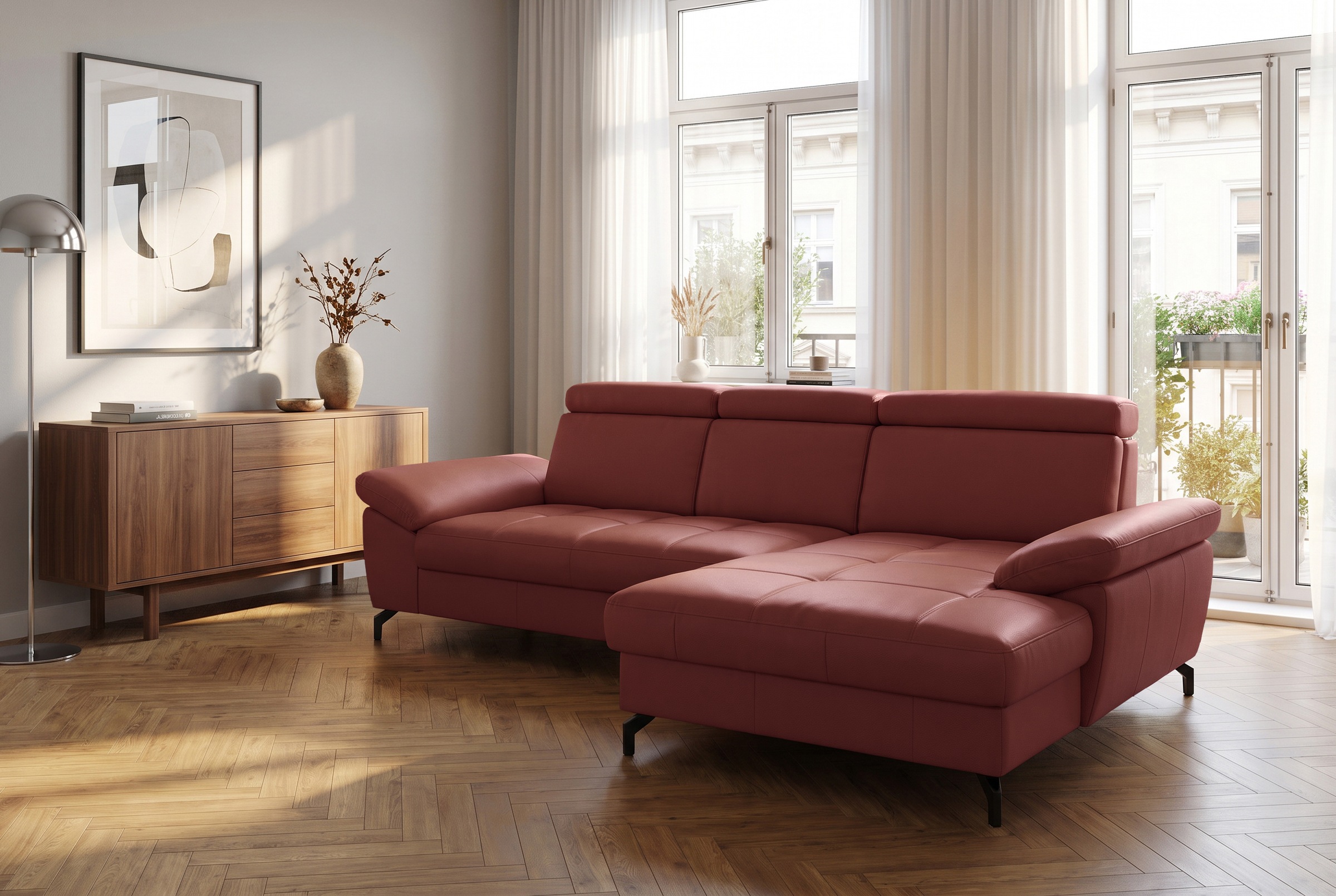 sit&more Ecksofa »Vanity L-Form, Leder, B: 264 cm, mit Sitz-, Kopf u. Armteilverstellung« Couch optional mit Schlaffunktion & Bettkasten, in Leder