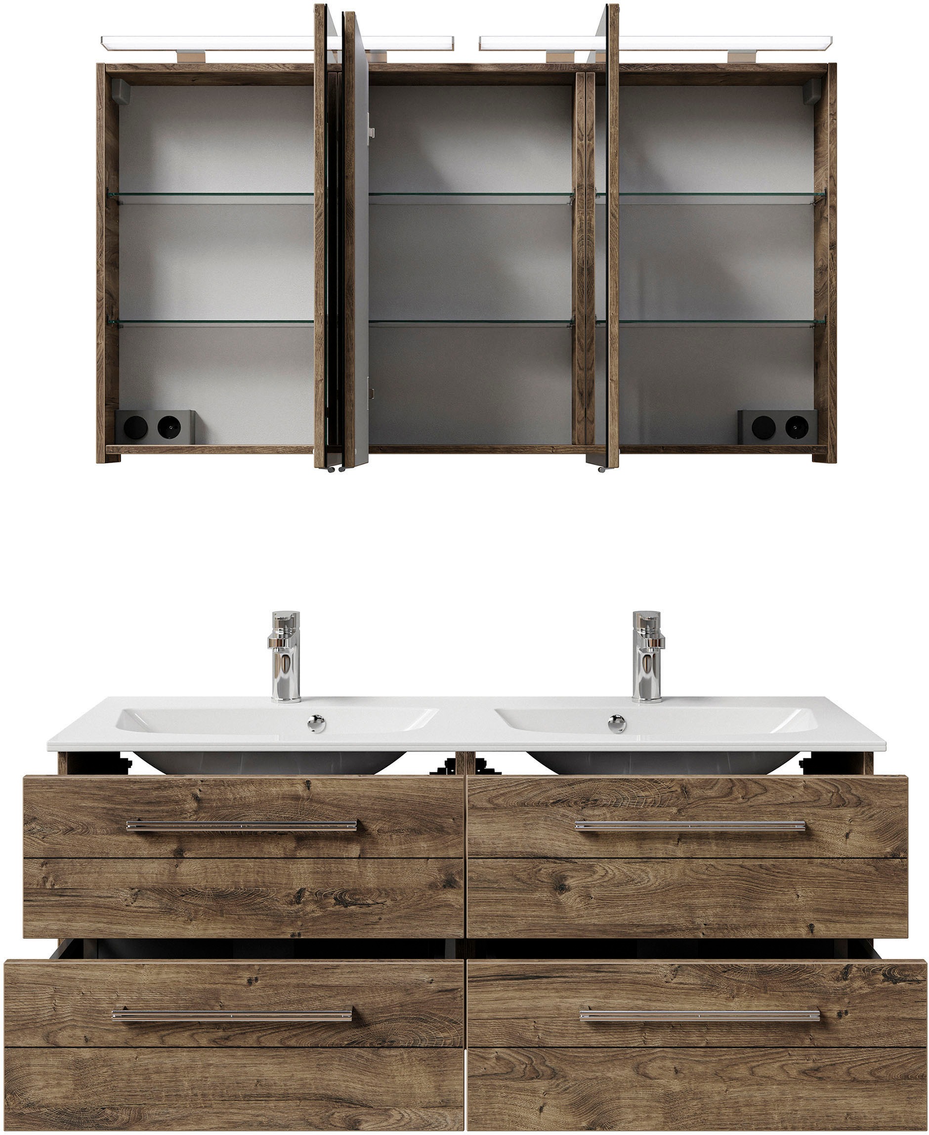 Thumbnail - Saphir "Serie 6025 2-teilig Mineralmarmor-Waschtisch mit LED-Spiegelschrank" 2 Stk. tlg.