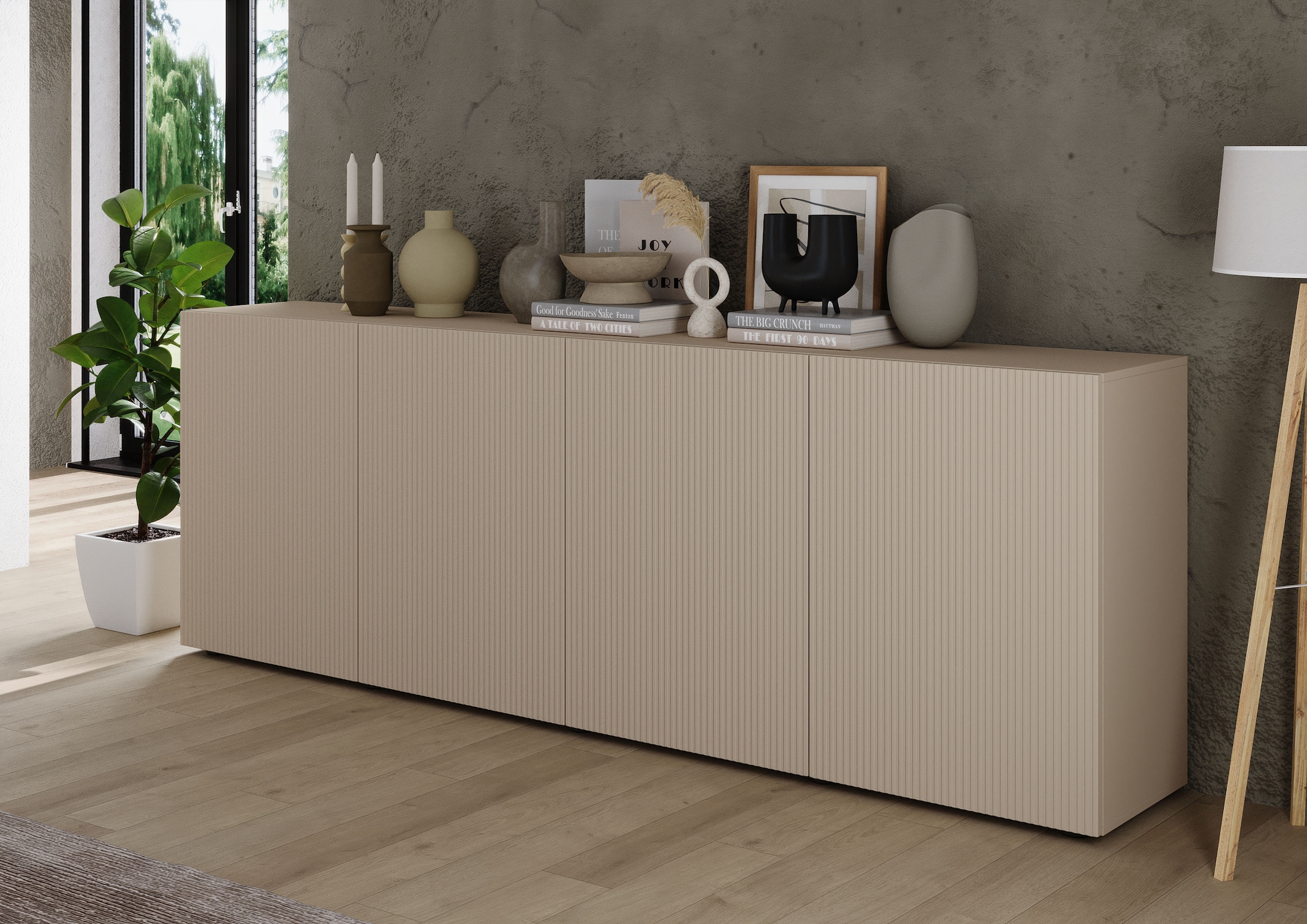 INOSIGN Sideboard »Rio Breite 240 cm, Kommode mit 4 Türen, Anrichte,«, geriffelte Front, modern u. elegant, viel Stauraum