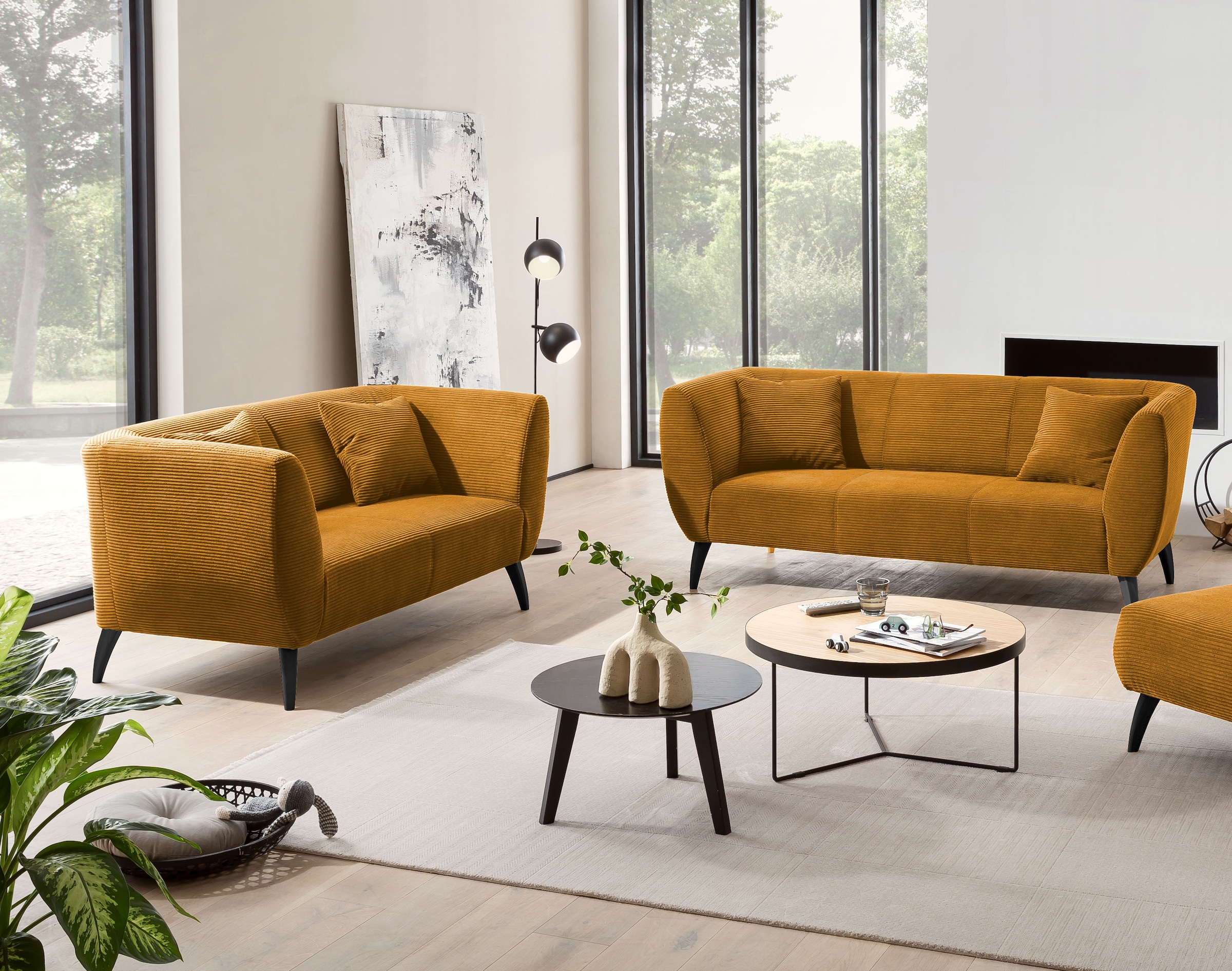 Home affaire Polstergarnitur "Colori modern und bequem, schmale Armlehnen, tolle Detailverarbeitung" Set, 3-Sitzer und 2-Sitzer, 2 Stk. tlg. zwei verschiedene Fußfarben wählbar
