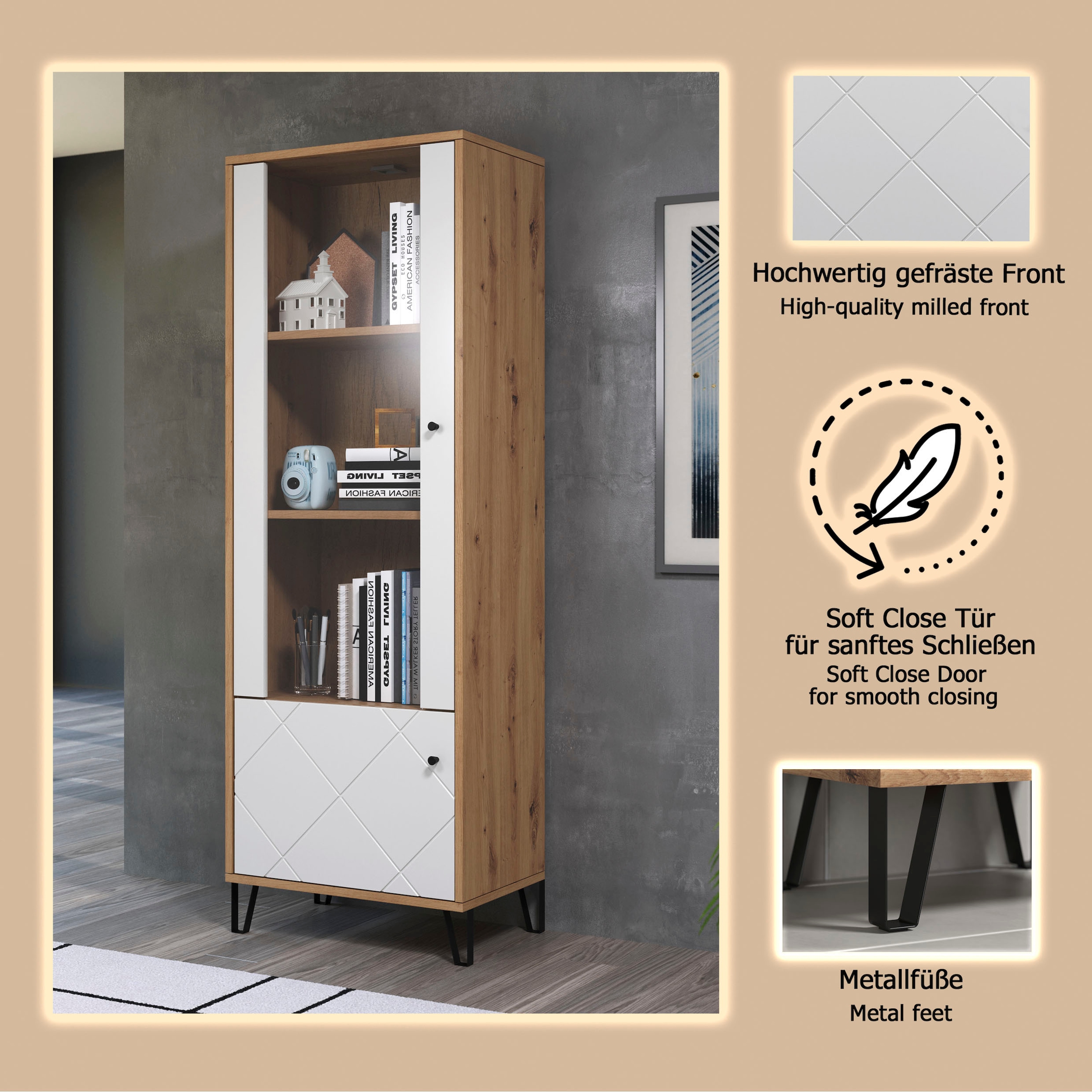 Places of Style Standvitrine »Tarragona«, Standvitrine mit 2 Türen - (B/T/H) 63/40/172 cm