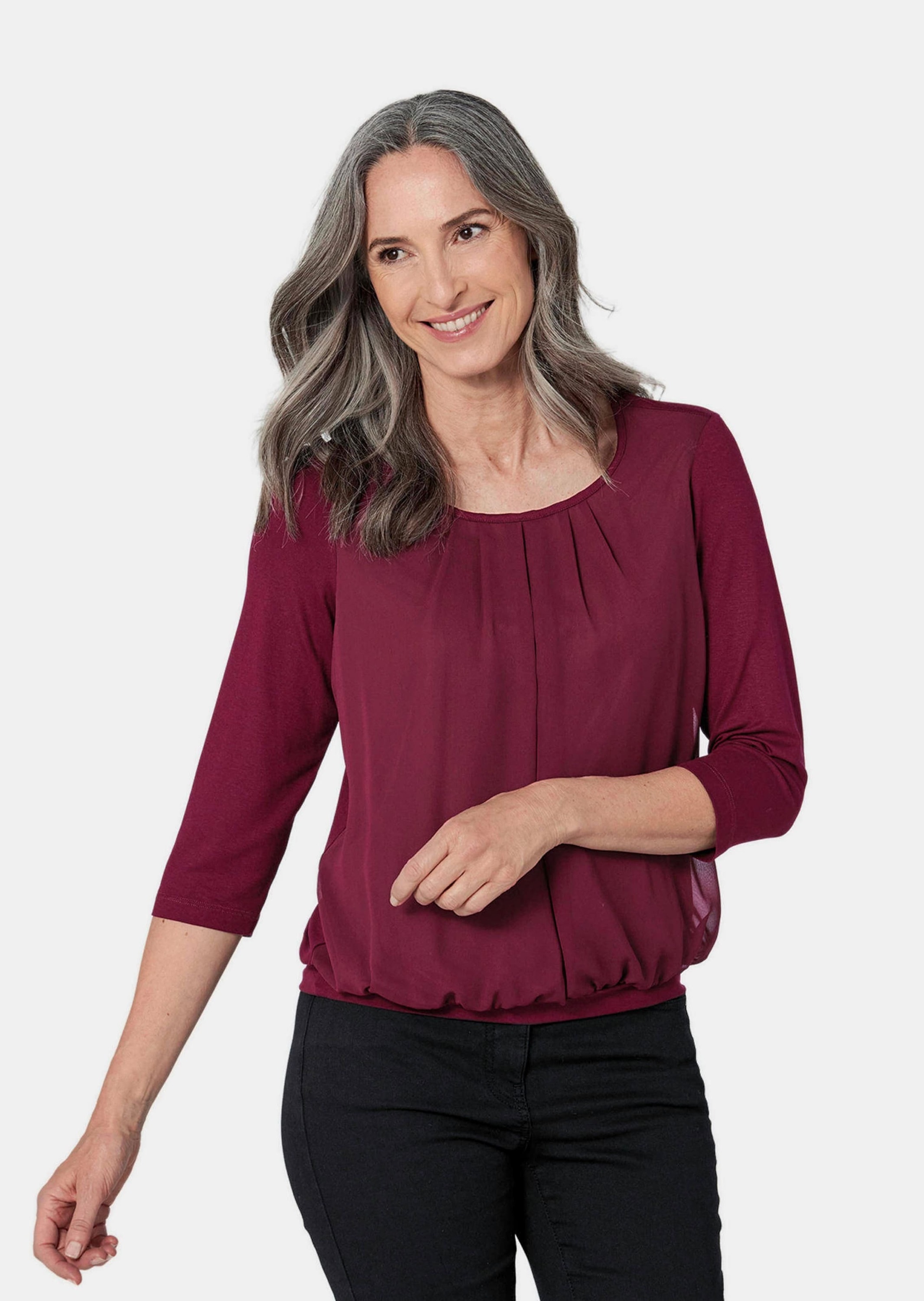 GOLDNER Kurzarmbluse "Kurzgröße Chiffon-Shirt mit 3/4-Arm, Rundhals" keine/ günstig online kaufen