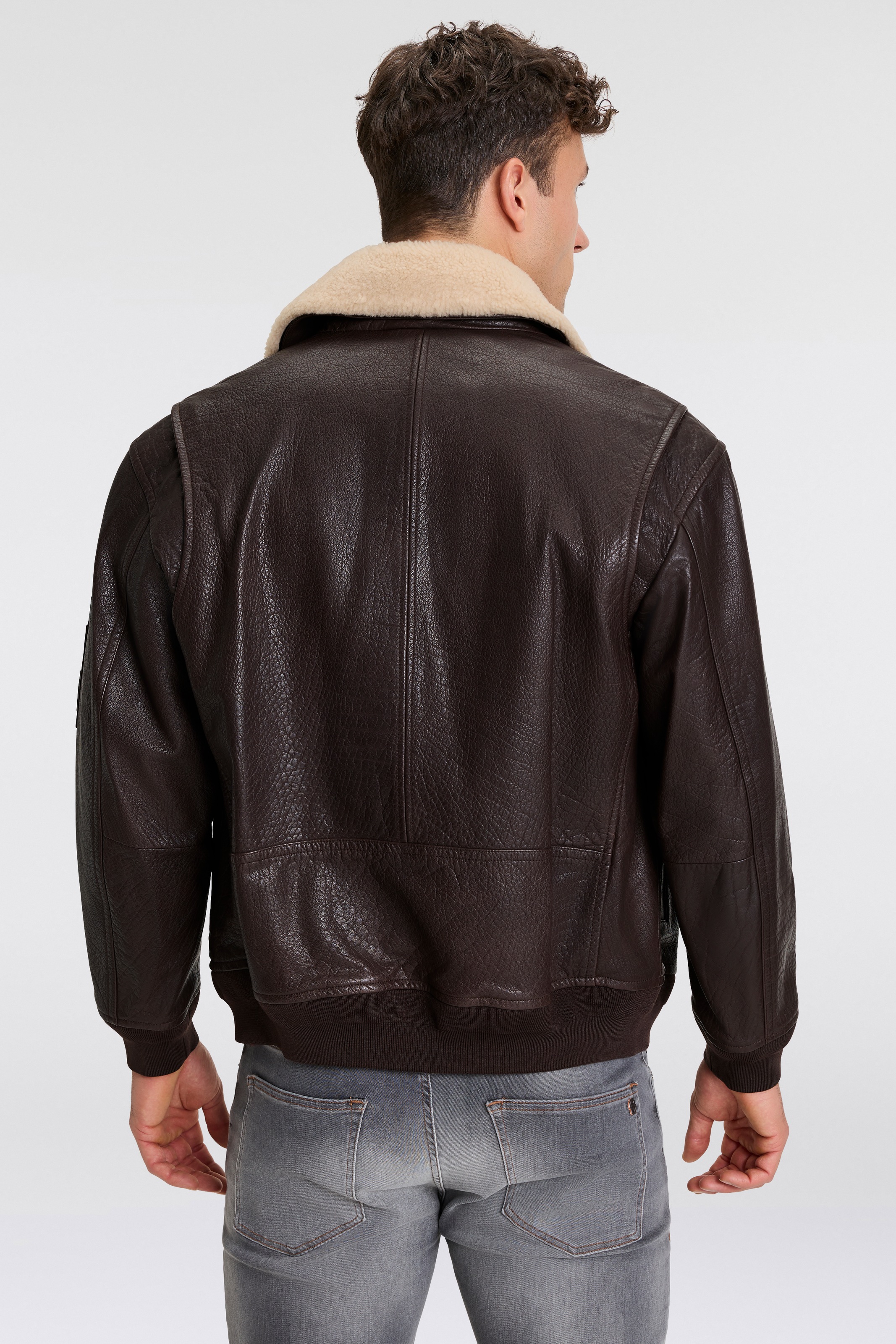 BOSS ORANGE Lederjacke »Jobark«, mit Fellkragen