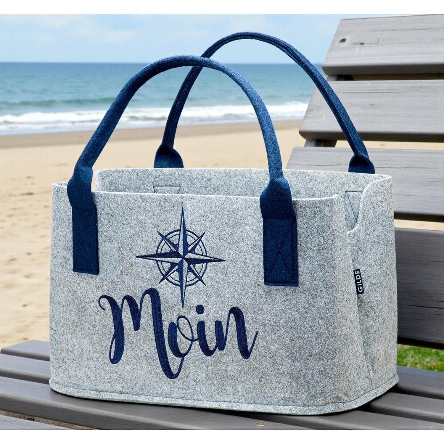 GILDE Einkaufsshopper »Tasche, "Moin", Schriftzug, Windrosenmotiv, Filz, grau« Windrose, Einkauf, Alltagsbegleiter, Geschenkidee, Aufbewahrung