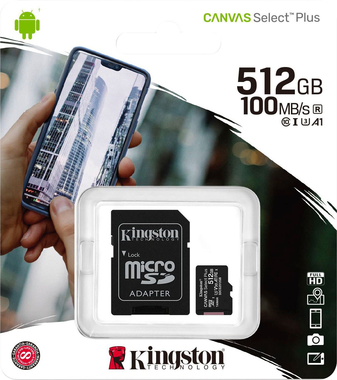 Kingston Speicherkarte »Canvas Select Plus microSD 512GB + ADP«, (UHS-I Class 10 100 MB/s Lesegeschwindigkeit)