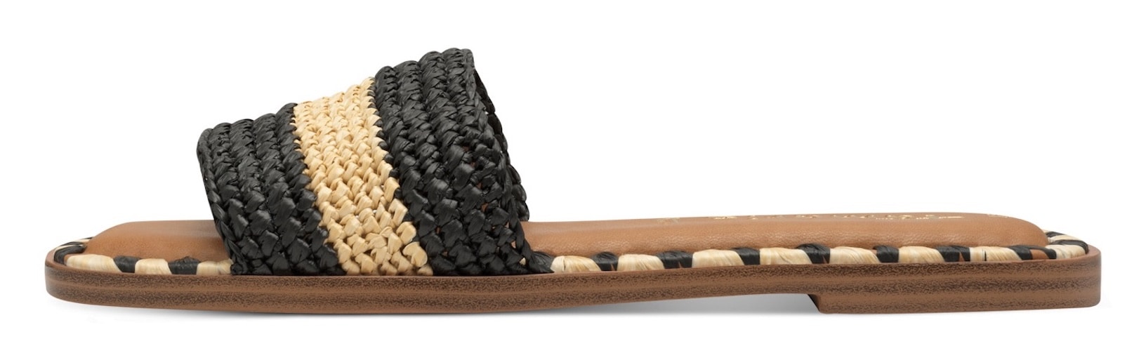 Tamaris Pantolette, Blockabsatz, Sommerschuh, Strandschuh, zweifarbige Bast-Umrandung