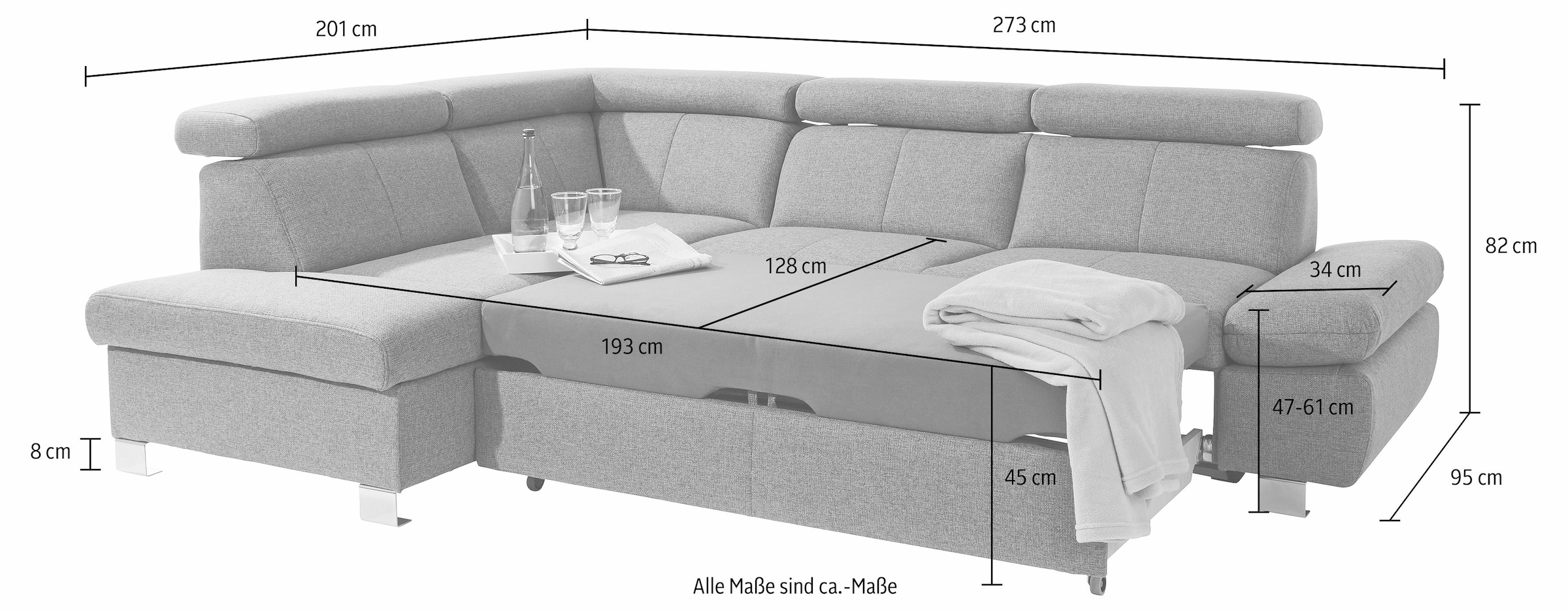 exxpo - sofa fashion Ecksofa »Happy, L-Form«, mit Ottomane, wahlweise mit Bettfunktion und Bettkasten