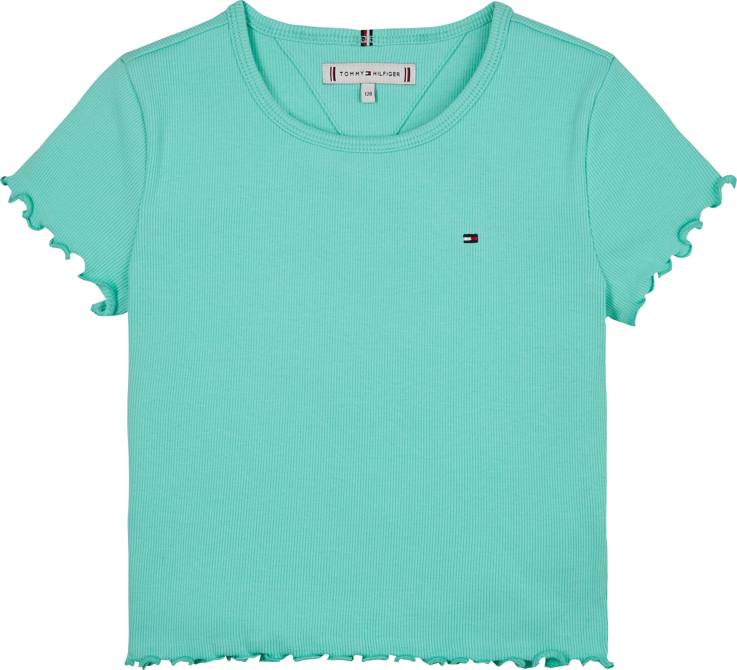 Tommy Hilfiger T-Shirt »ESSENTIAL RIB TOP SS«, mit Babylock-Kanten, mit Logostickerei