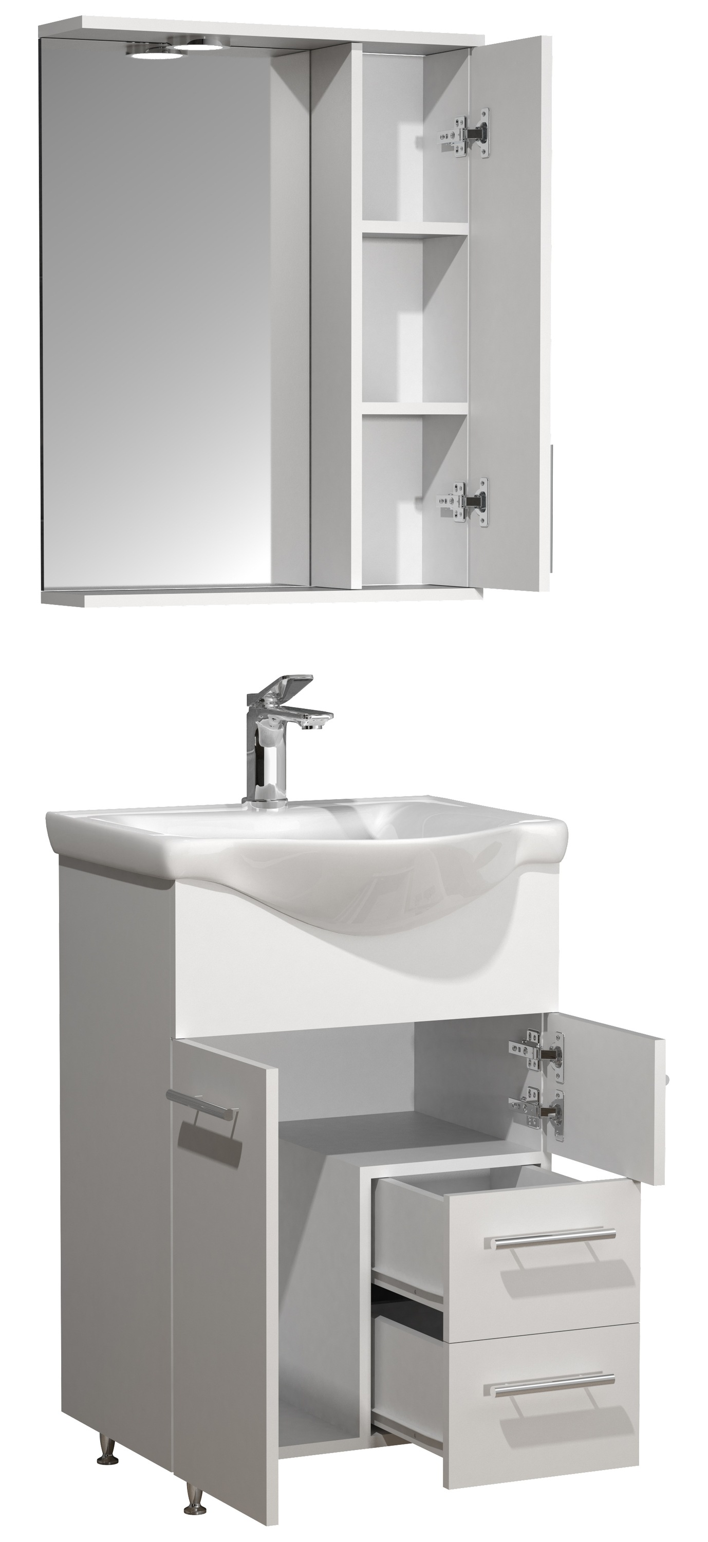 VCM Waschbeckenunterschrank »VCM 3-tlg. Waschplatz Waschtisch Badmöbel Set Waschbecken Schublade Spiegelschrank Lisalo L«, (3 St.)