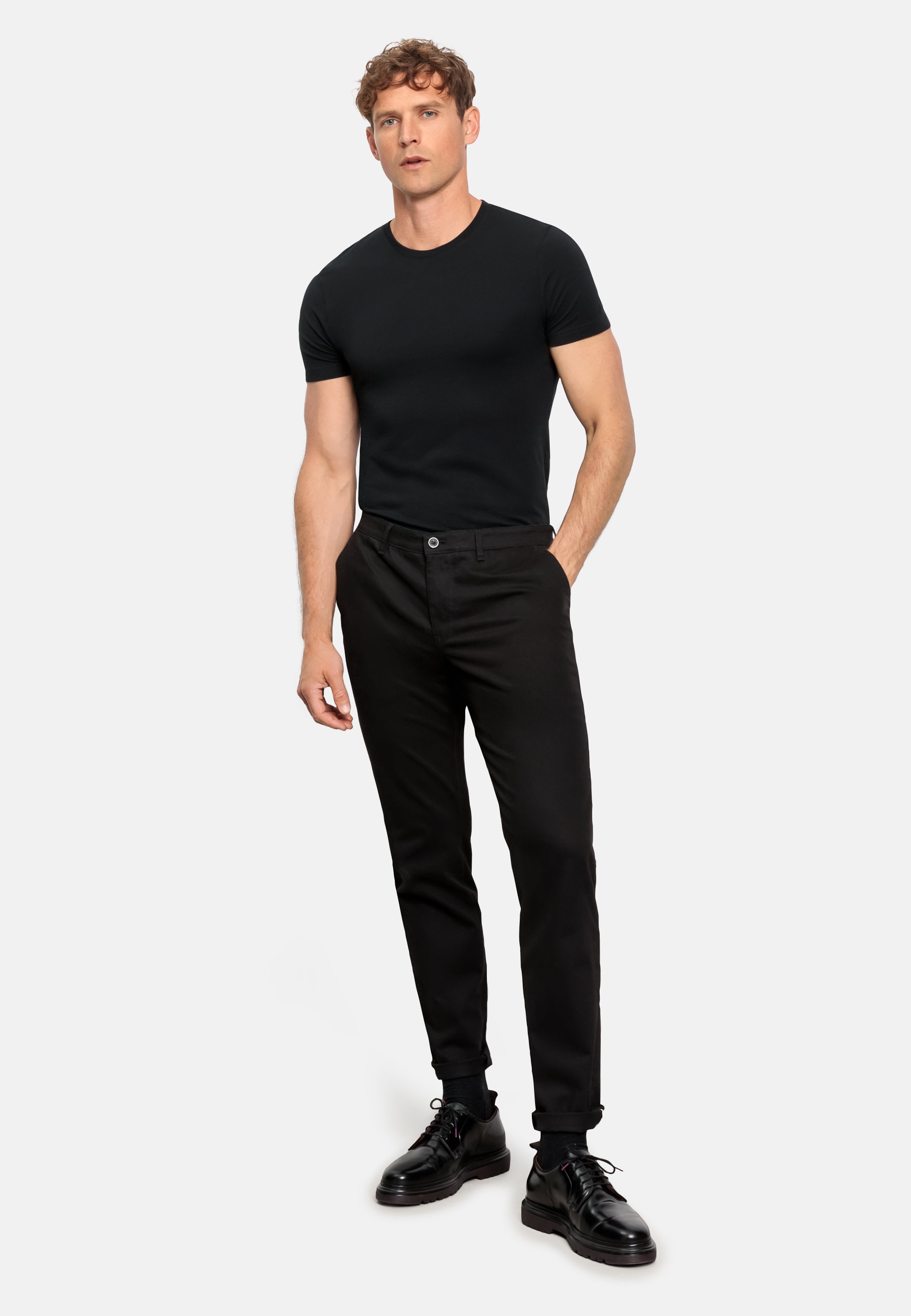 Stoffhose OLYMP "OLYMP Chino, slim fit", Herren, Gr. 32, Länge 30, schwarz, 67% Baumwolle, 24% Tencel, 7% Polyester, 2% Elasthan, Hosen Stoffhose 2