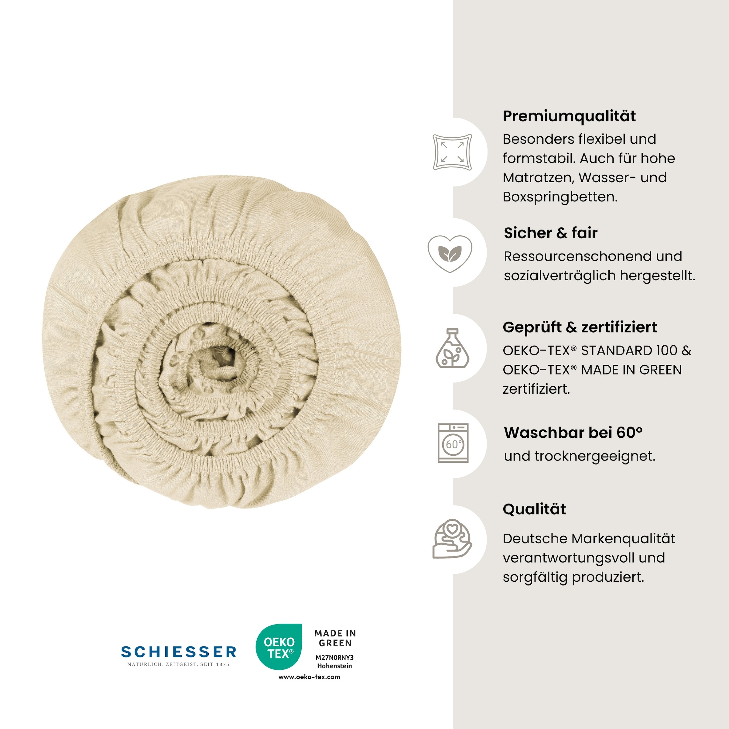 Schiesser Spannbettlaken »Flexi aus 95% Baumwolle und 5% Elastahan in Premium-Qualität«, für hohe Matratzen und Boxspringbetten geeignet, Made in Green