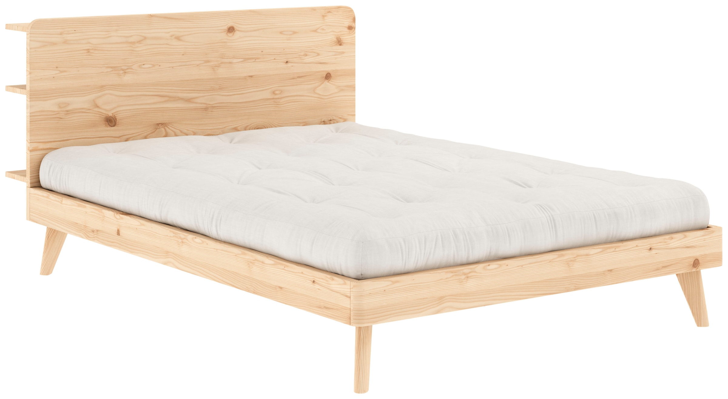 Karup Design Bettgestell "RETREAT BED", aus Kiefer massiv mit Lattenrost, Kopfteil mit 3 Ablagen