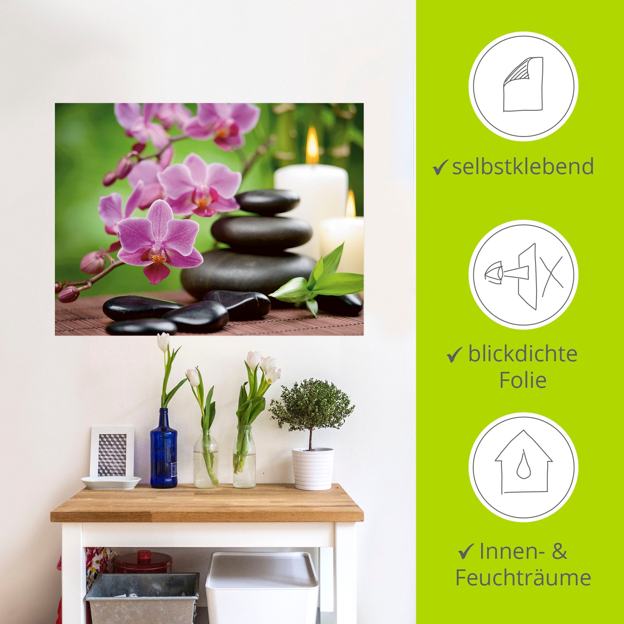 Artland Wandbild »Zen Basaltsteine und Bambus auf Holz«, Zen, (1 St.), als Alubild, Outdoorbild, Leinwandbild, Poster, Wandaufkleber