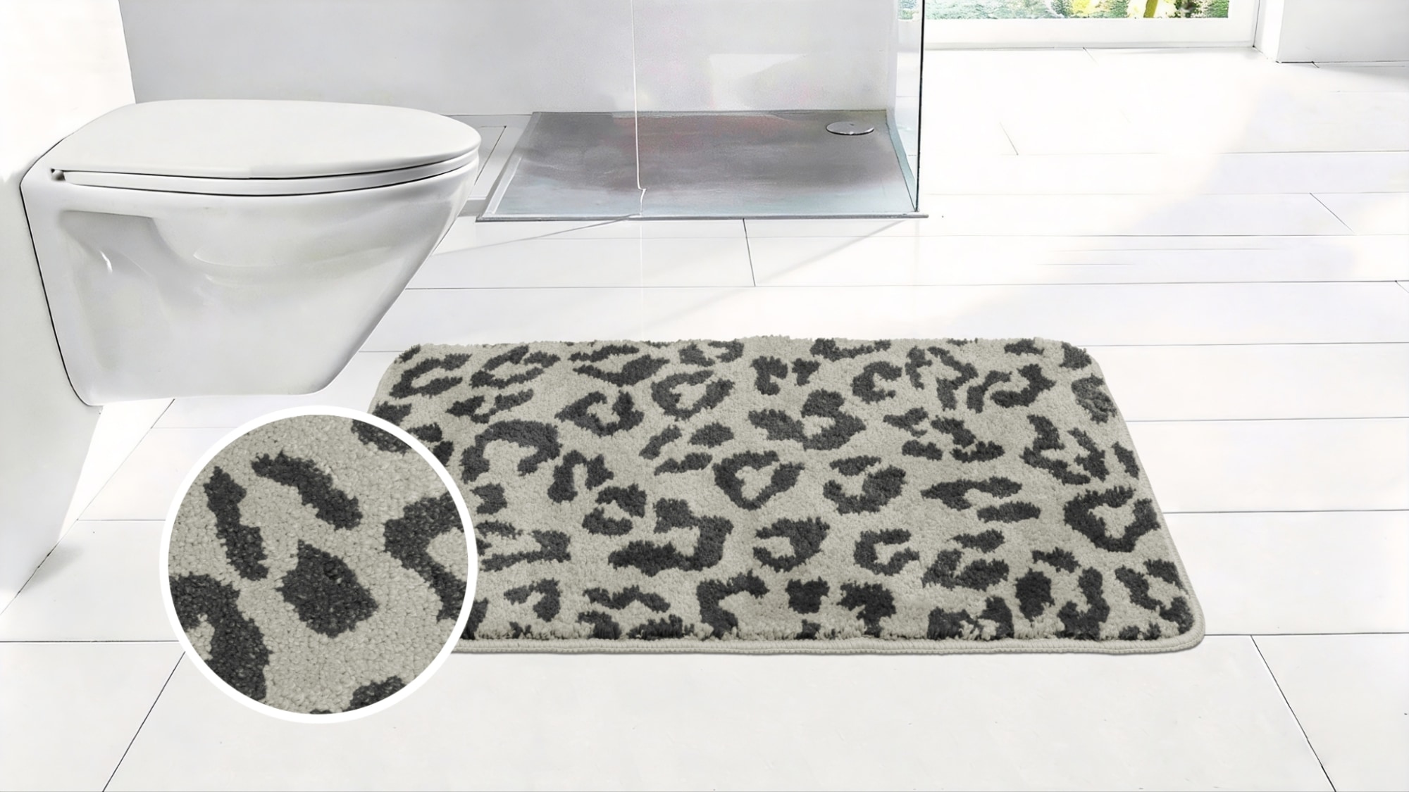 OTTO home Badematte "Anna Leo, Badvorleger, Badezimmer Teppich, Duschvorleger" Höhe 15 mm rutschhemmend beschichtet fußbodenheizungsgeeignet schnell trocknend mit Animal Print, modernes Muster, Leo, weich