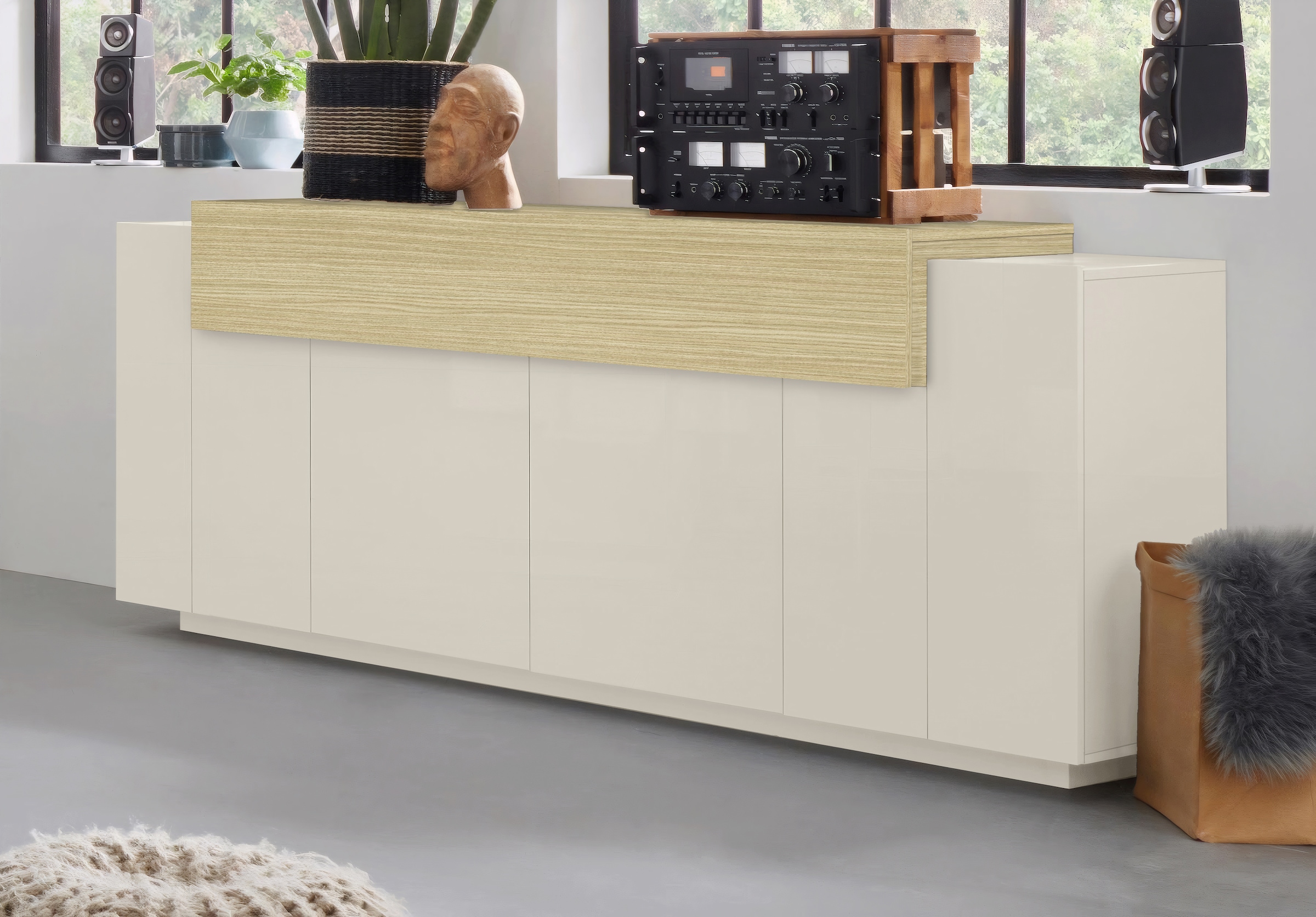 INOSIGN Sideboard »Coro, Kommode, Schrank, Kredenz, grifflos mit Einlegeböden« 1 Klappe,4 Türen, Doppeltiefe,  B/T/H 200x45x85,6cm
