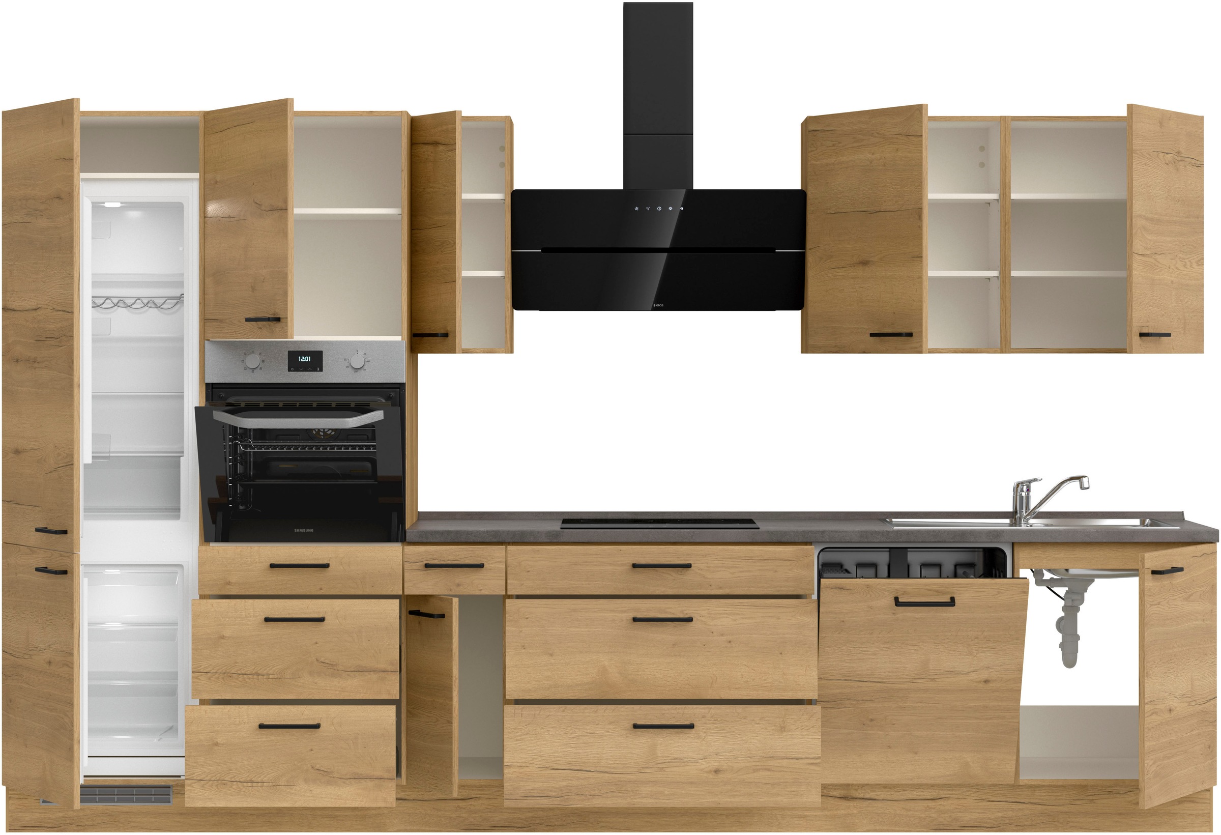 nobilia® Küchenzeile »"Structura premium"«, vormontiert, Ausrichtung wählbar, Breite 360 cm, mit E-Geräten